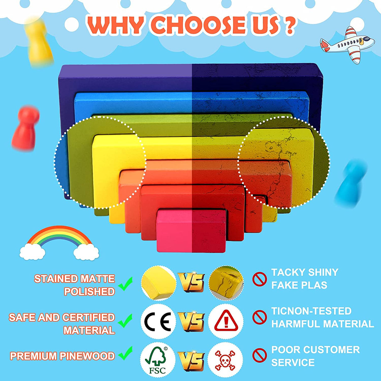 Tiluza - Montessori Juguetes Bloques de madera, apilamiento de construcción para niños pequeños - B09ZQRBRGL