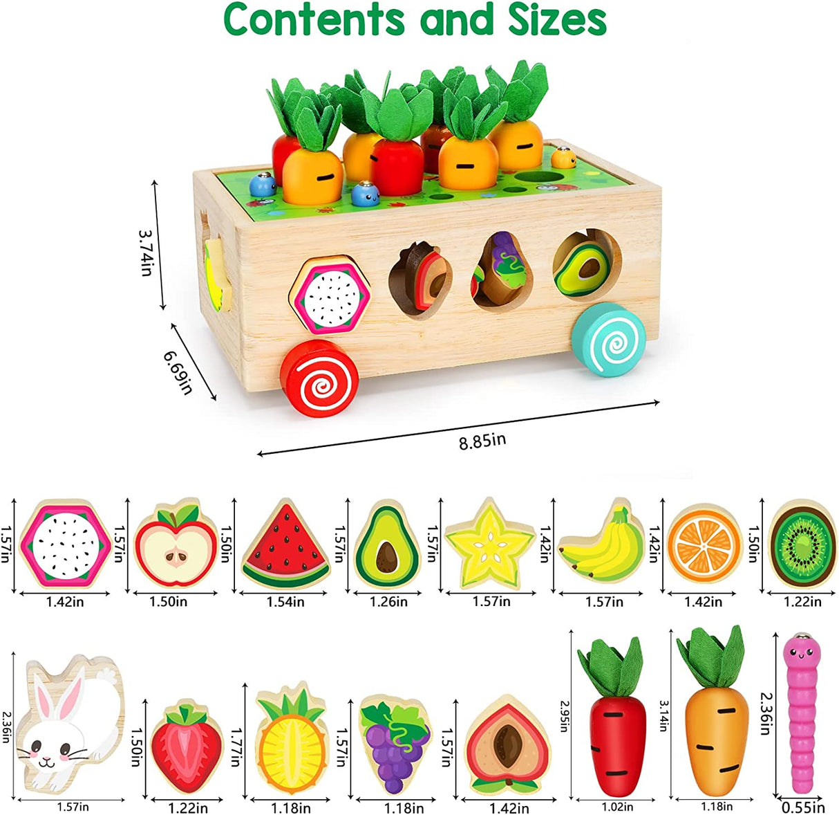BAYSING Juguetes Montessori, juego de cosecha de zanahorias, juguetes de clasificación de formas de madera - ORA001