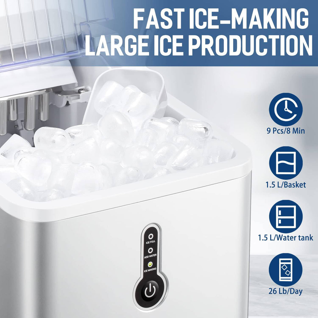 ZAFRO - Máquina para hacer hielo en la encimera, compacta y portátil con cuchara para hielo y cesta, de 26 libras/24 horas - DIGVICE MX