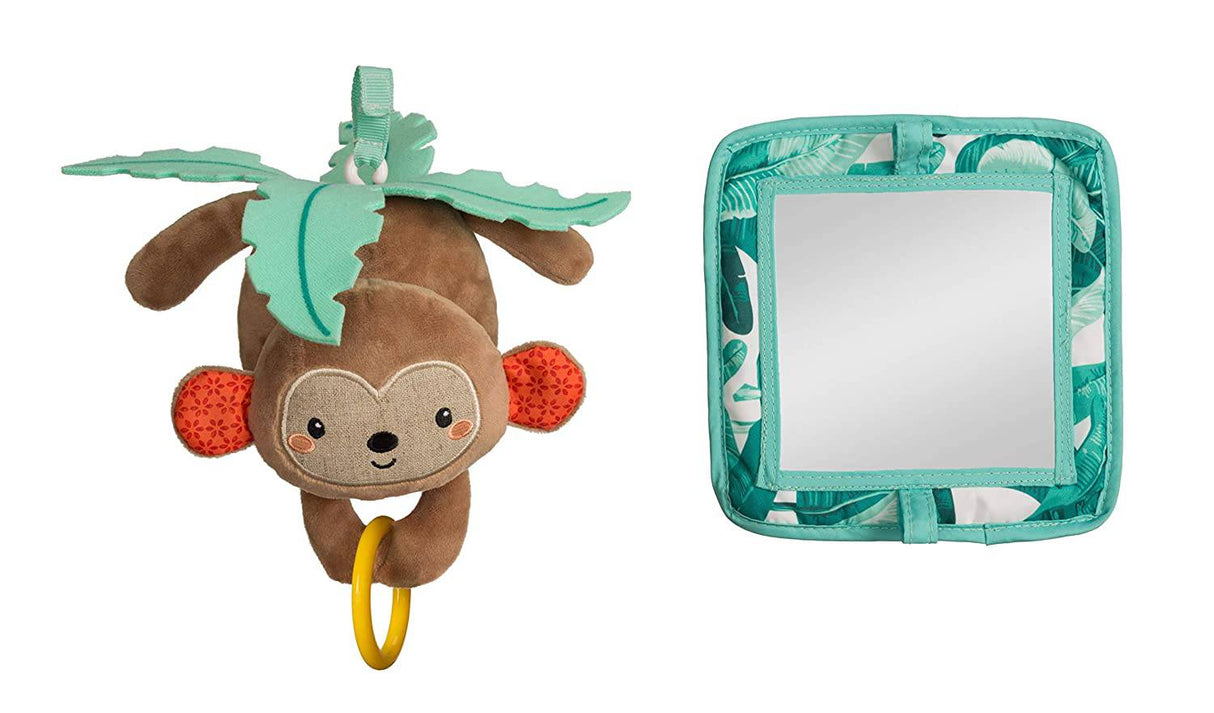 Infantino 4 en 1 Deluxe Twist & Fold Activity Gym & Play Mat, Tropical - Incluye juguetes enlazables, mono musical, espejo y almohada de refuerzo, para recién nacidos, bebés y niños pequeños - DIGVICE MX