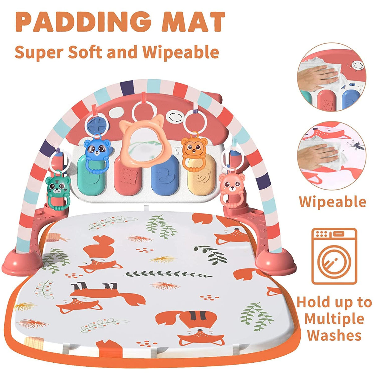 Kick & Play Piano Gym Música Tummy Time Colchoneta acolchada con 5 juguetes sensoriales, Baby Play Gym para bebés recién nacidos de 0 a 3 6 9 12 meses Fox Baby Play Mat Baby Gym little dove - DIGVICE MX