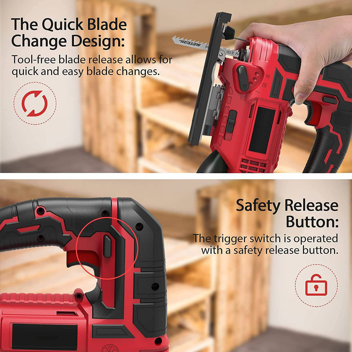 Michark Sierra de calar inalámbrica de 20 V para carpintería con LED, 4 orbitales, velocidad variable, ángulo de bisel de ±45°, 10 hojas, regla de escala, cambio de hoja sin herramientas, batería, bolsa de transporte y cargador rápido incluidos - DIGVICE MX