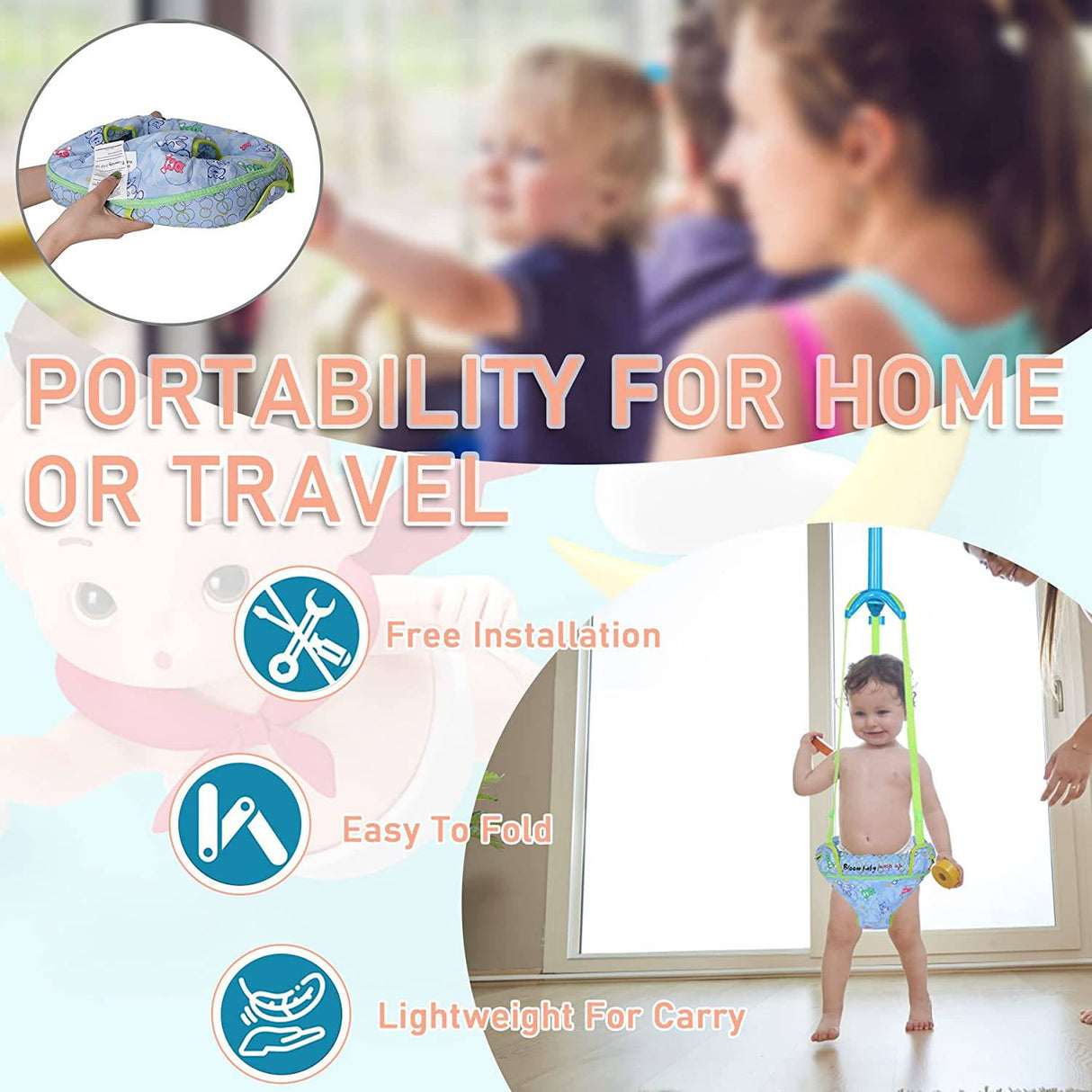 Feanron - Baby Jumper Infant Jumper Doorway para bebés activos Baby Door Jumpers y Bouncers Ejercitador con abrazadera para puerta y correa ajustable para 6-24 meses - DIGVICE MX