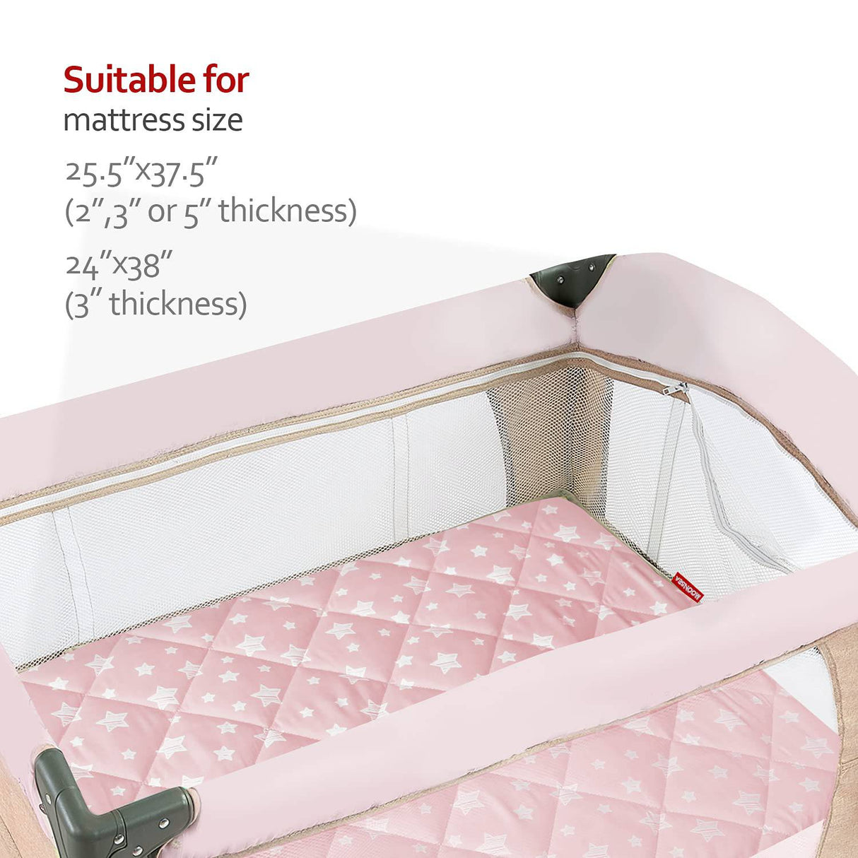MOONSEA - Funda para colchón Pack and Play, sábanas acolchadas ajustables para niña, sábanas suaves y transpirables para parque de juegos de 39 x 27 x 5 pulgadas, se adapta a Graco Play Yards y colchón plegable (estrella rosa) - DIGVICE MX