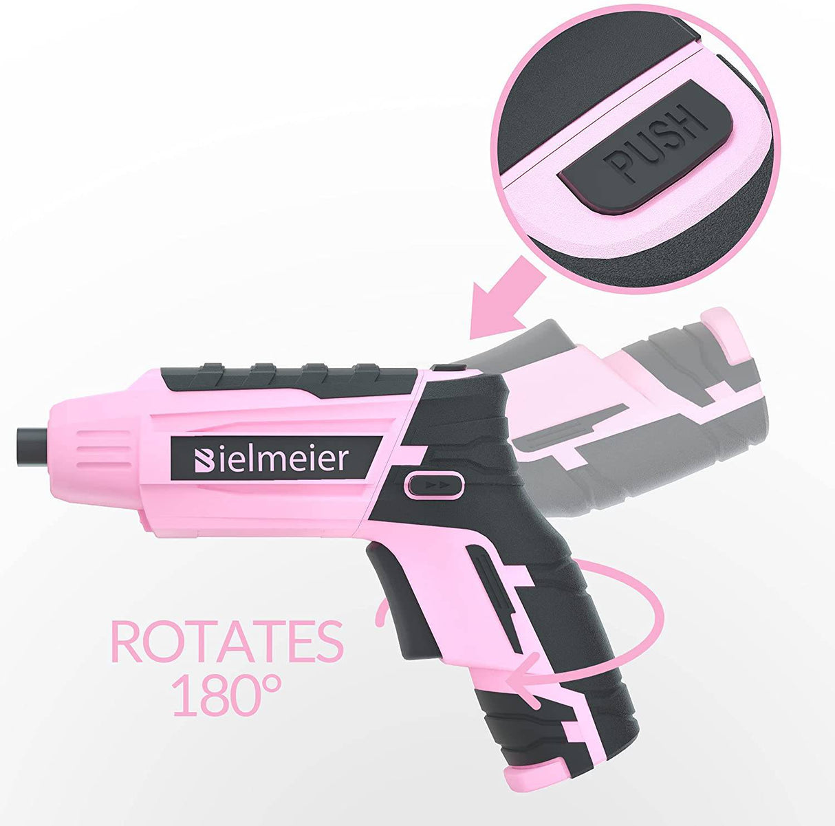 Bielmeier Pink Destornillador eléctrico Kit 5N.m, 4V Batería de iones de litio Destornillador inalámbrico Recargable con luz LED y cable de carga USB, 27 piezas Accesorios - DIGVICE MX