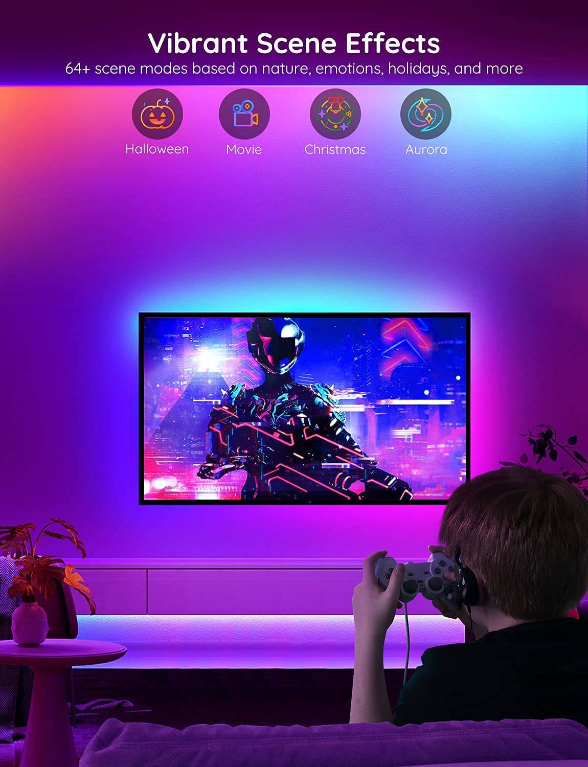 MINGER RGBIC - Tira de luces LED de 16.4 pies, luces LED que cambian de color con Bluetooth, control de aplicación segmentado, sincronización de música multicolor, modo de bricolaje para fiesta de Navidad, dormitorio, cocina, bar - DIGVICE MX