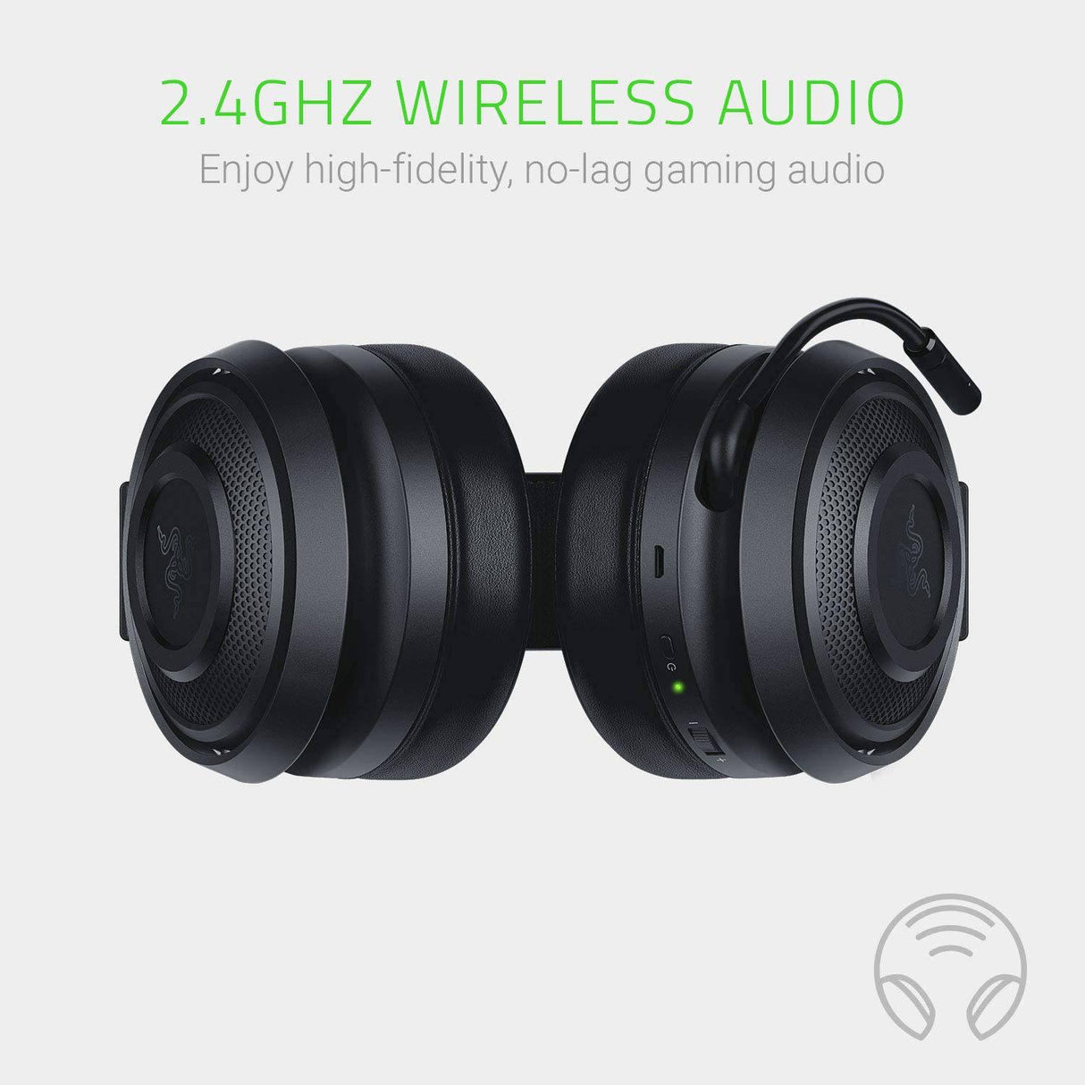 Razer Nari Essential Wireless 7.1 Surround Sound Gaming Headset: THX Spatial Audio - Diadema de ajuste automático y copas giratorias - Ajuste automático - Micrófono plegable - solo para PC, PS4, PS5 - Negro