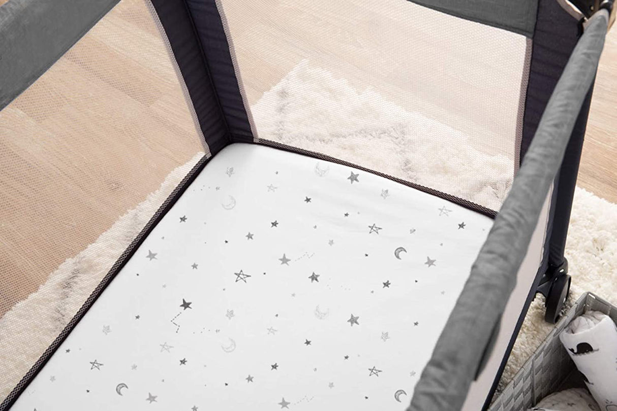 American Baby Company - Juego de 2 sábanas bajeras bajeras 100 % algodón natural, diseño de estrellas grises y zigzag, suave y transpirable, para niños y niñas - DIGVICE MX