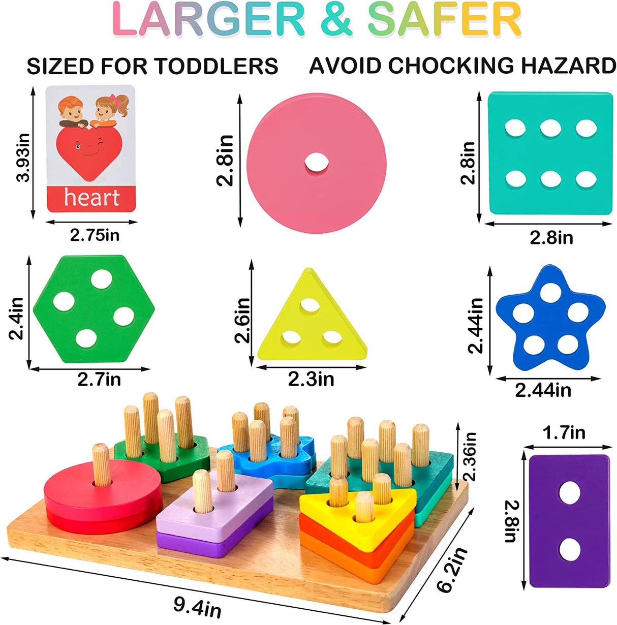 HELLOWOOD Montessori Juguetes de madera para clasificar y apilar para niños pequeños - WT20