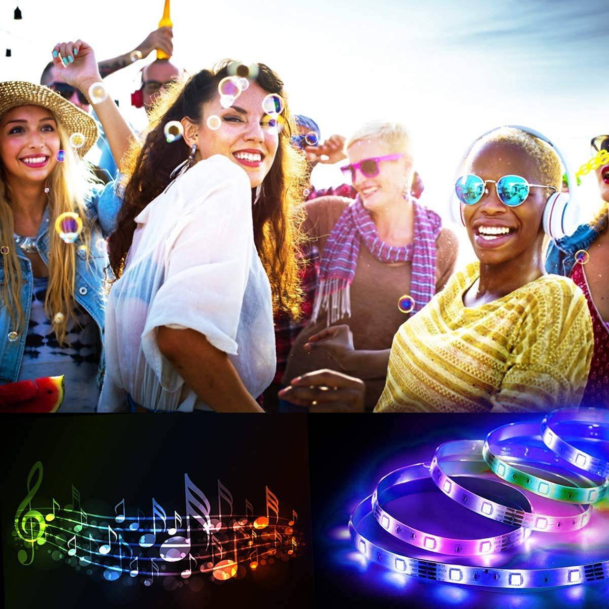 RUISHINE Tira de luces LED de 65,6 pies, luces LED para dormitorio, sincronización de música, luz cambiante de color, tira de luces inteligentes RGB - DIGVICE MX