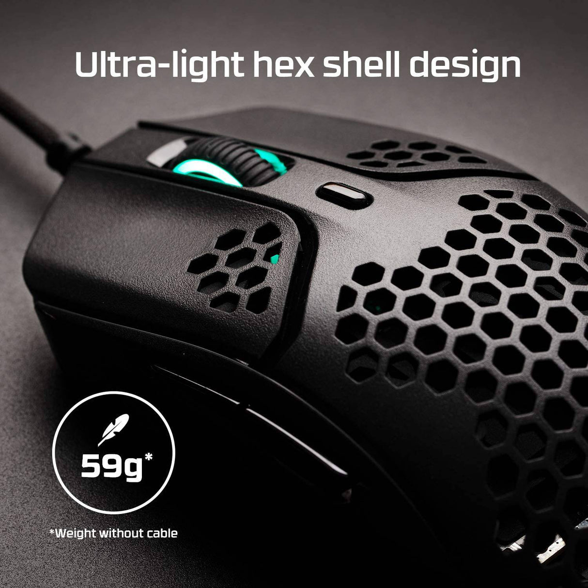 HyperX Pulsefire Haste: mouse para juegos, ultraligero, 59 g, carcasa de nido de abeja, diseño hexagonal, RGB, cable USB HyperFlex, hasta 16000 DPI, 6 botones programables