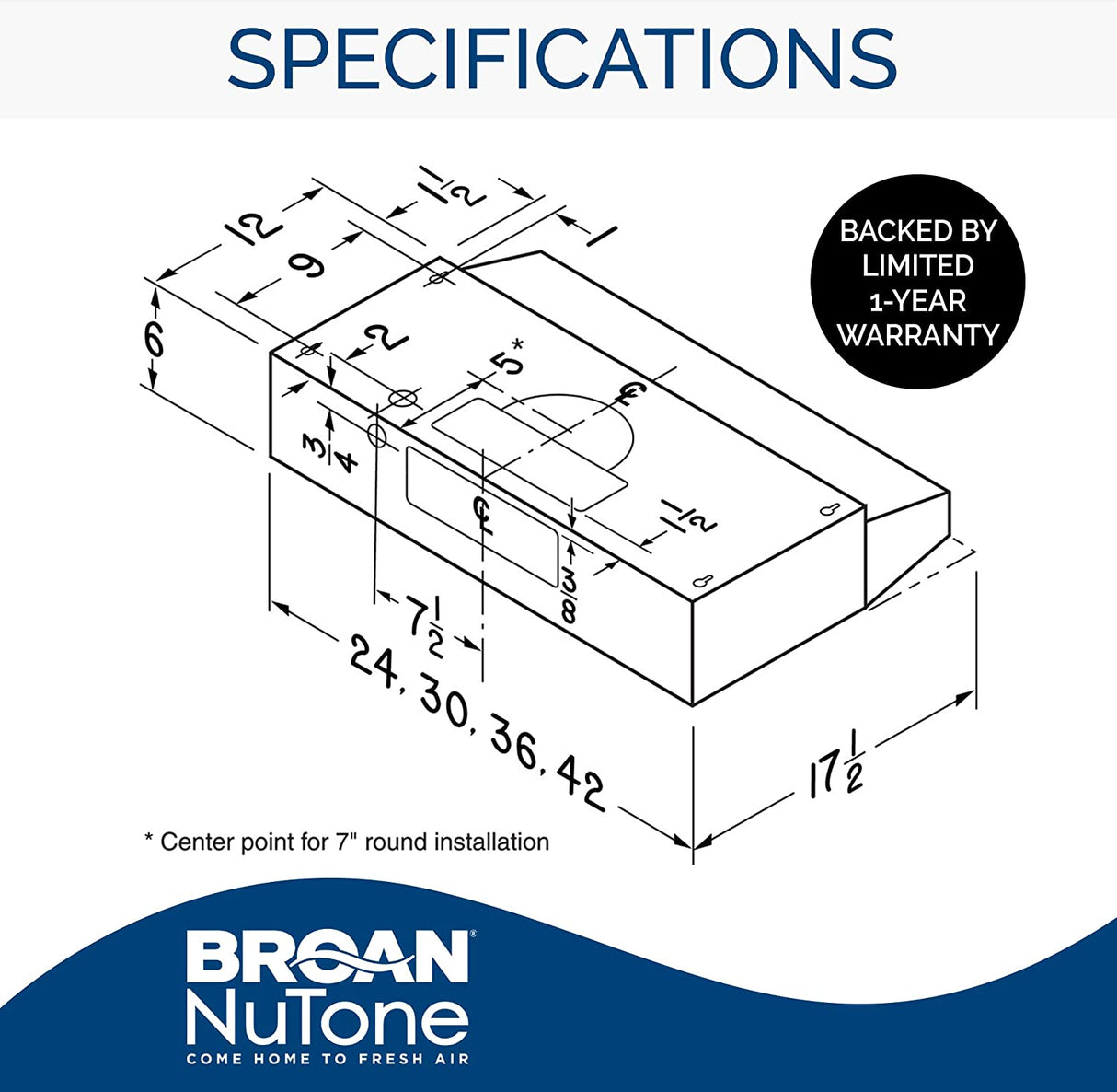 Broan-NuTone F403023 Ventilador de escape para debajo del gabinete Inserto de campana convertible de cuatro vías de dos velocidades con luz, 30 pulgadas, negro - DIGVICE MX