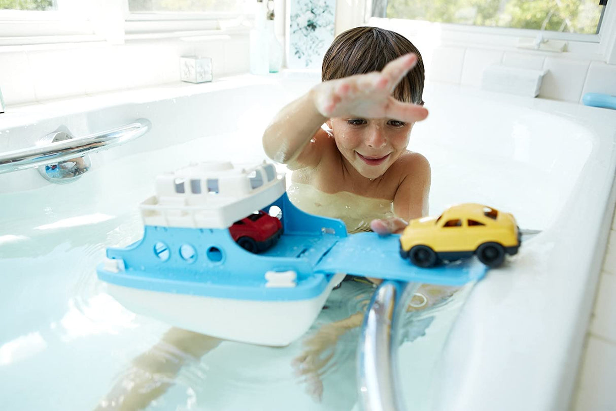 Green Toys Ferry Boat con mini coches de juguete para bañera, azul/blanco - FRBA-1038