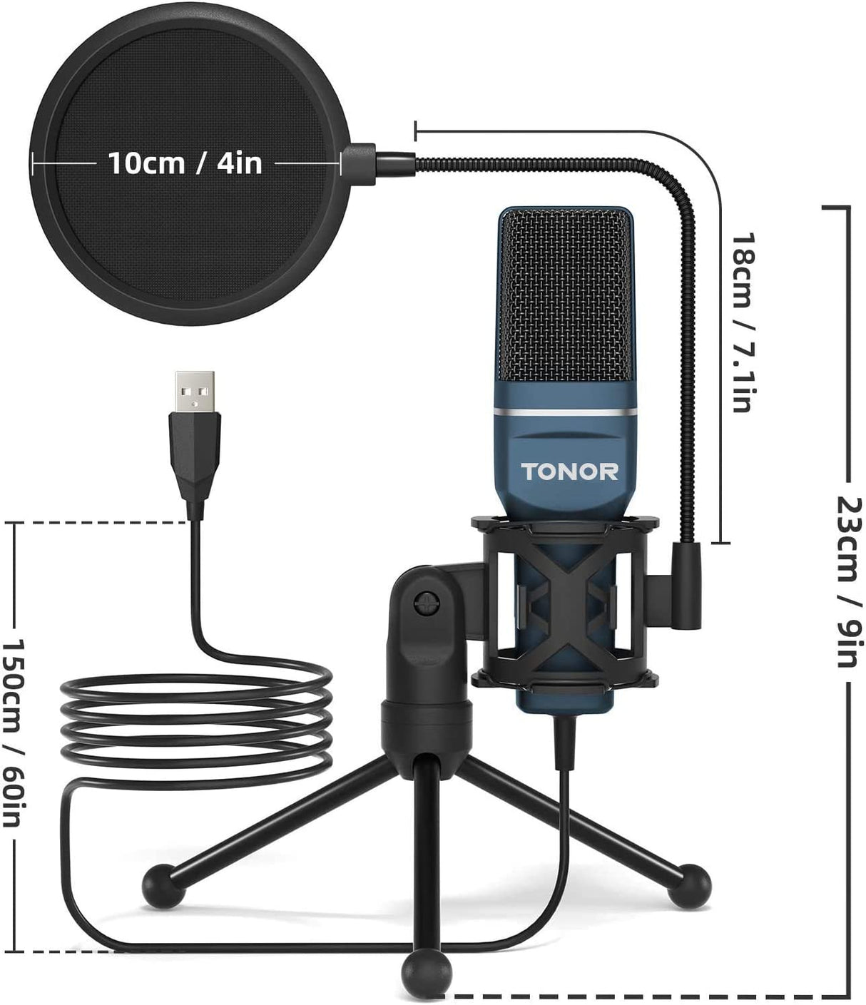 TONOR Micrófono USB, condensador cardioide para computadora, micrófono para juegos de PC con soporte de trípode y filtro pop para transmisión, podcasting, grabación de voz, compatible con computadora portátil de escritorio con Windows, TC-777