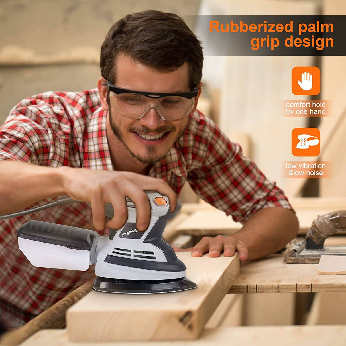 Towallmark - Lijadora de detalles 15,000 OPM Lijadora eléctrica compacta con 12 piezas de papel de lija, sistema eficiente de recolección de polvo, lijadora de mano multifunción para carpintería (1.7A, gris) - DIGVICE MX