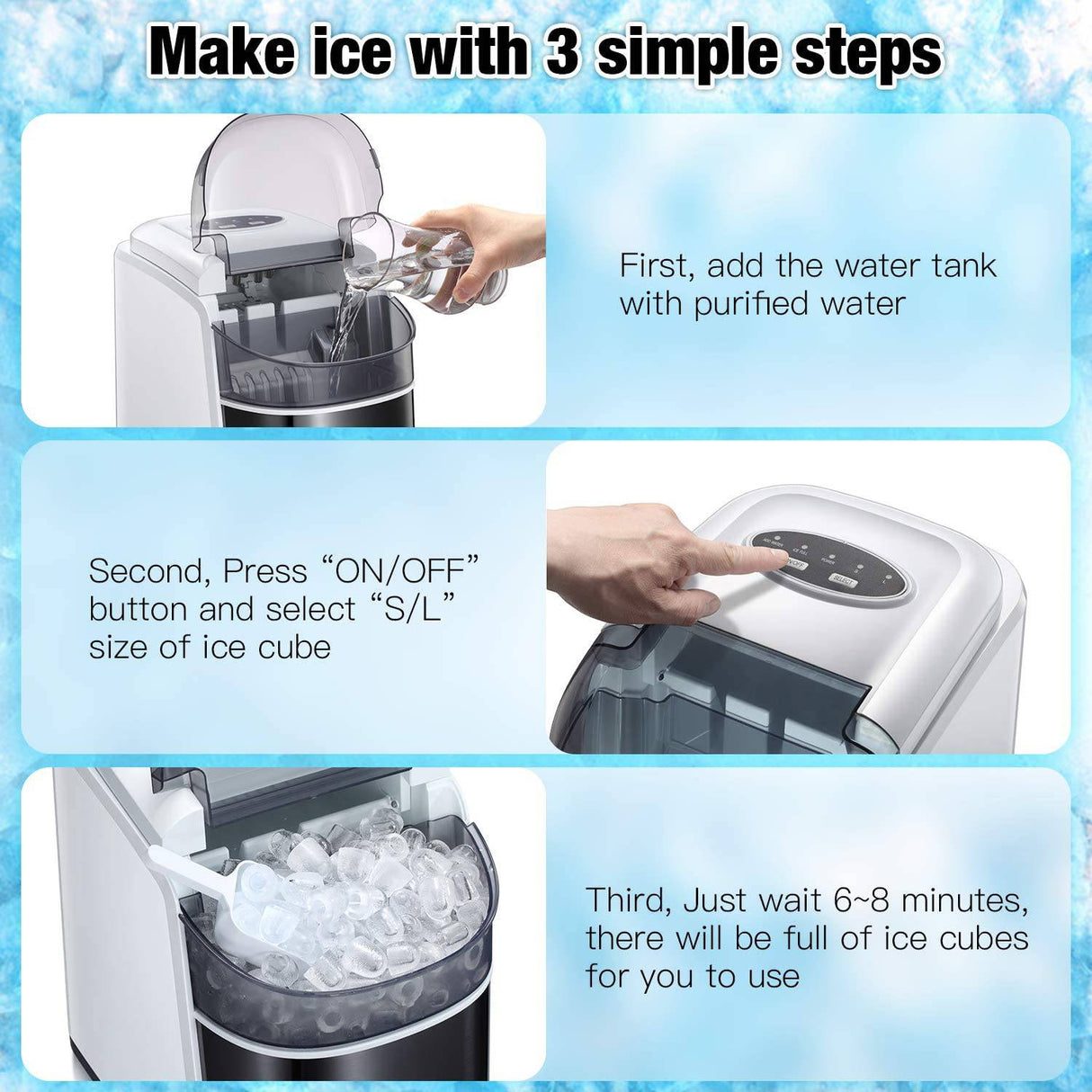 R.W.FLAME - Máquina para hacer hielo para encimera, máquina para hacer cubitos de hielo portátil con autolimpieza, máquina para hacer hielo automática compacta de 26LBS/24H, - DIGVICE MX