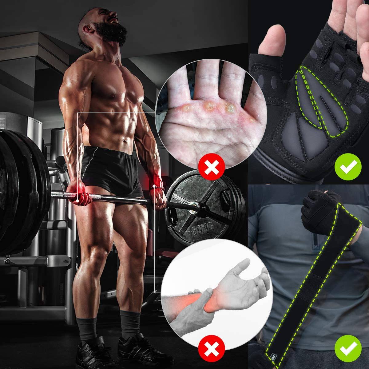 Trideer Guantes de Entrenamiento Acolchados para Hombres - Guantes de Levantamiento de Pesas para Gimnasio con Muñequera, Protección Completa para la Palma y Empuñaduras Extra