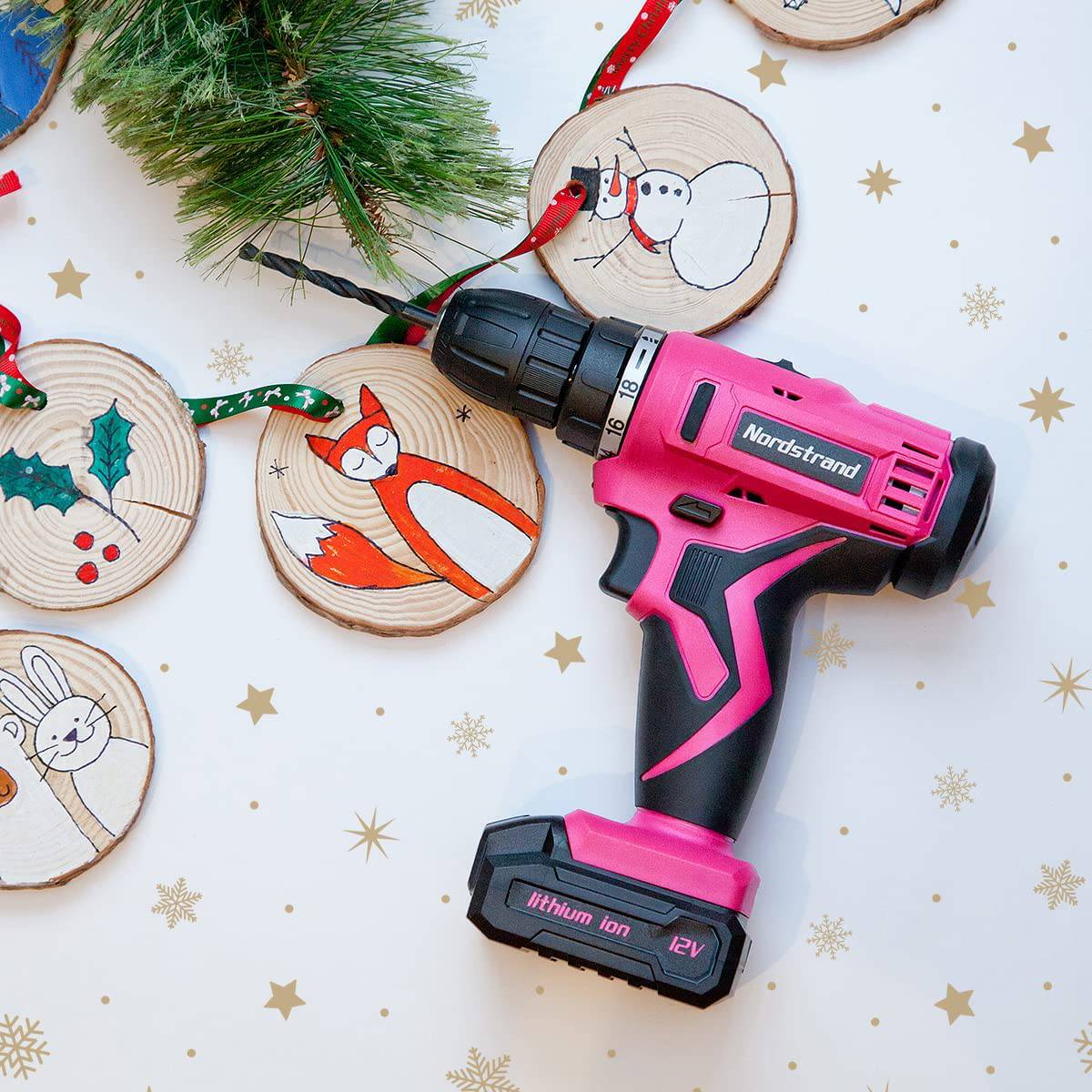 Nordstrand Juego de taladro inalámbrico rosa – Kit de destornillador eléctrico para mujer – Batería de iones de litio recargable de 12 V – Caja de herramientas - DIGVICE MX