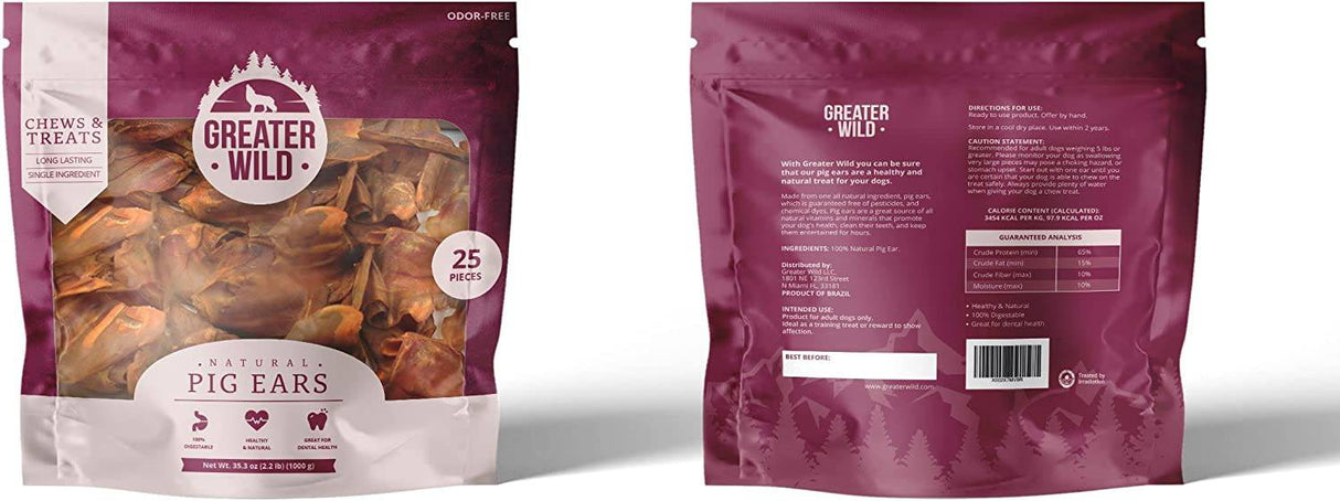 Greater Wild - Orejas de cerdo para perros, golosinas para perros, un solo ingrediente, todo natural, masticables para perros de larga duración para perros grandes y pequeños, 100 % digeribles - DIGVICE MX