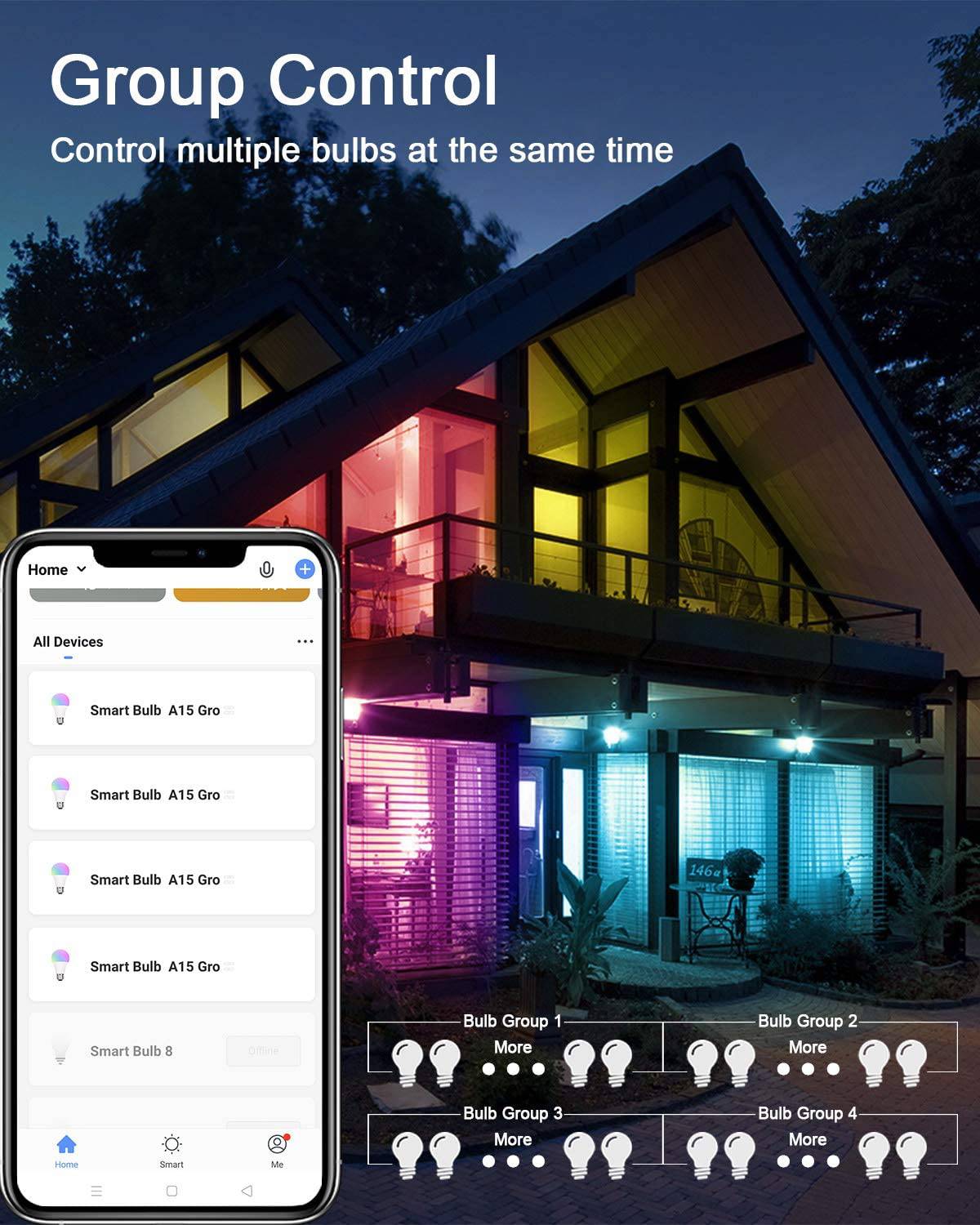 DOGAIN Bombillas inteligentes E26 Base A15 LED RGB Regulable Bombilla que cambia de color Compatible con Alexa Google Home WiFi Luces multicolores 6W (equivalente a 40W) 500LM (solo 2.4GHz) Paquete de 4 - DIGVICE MX