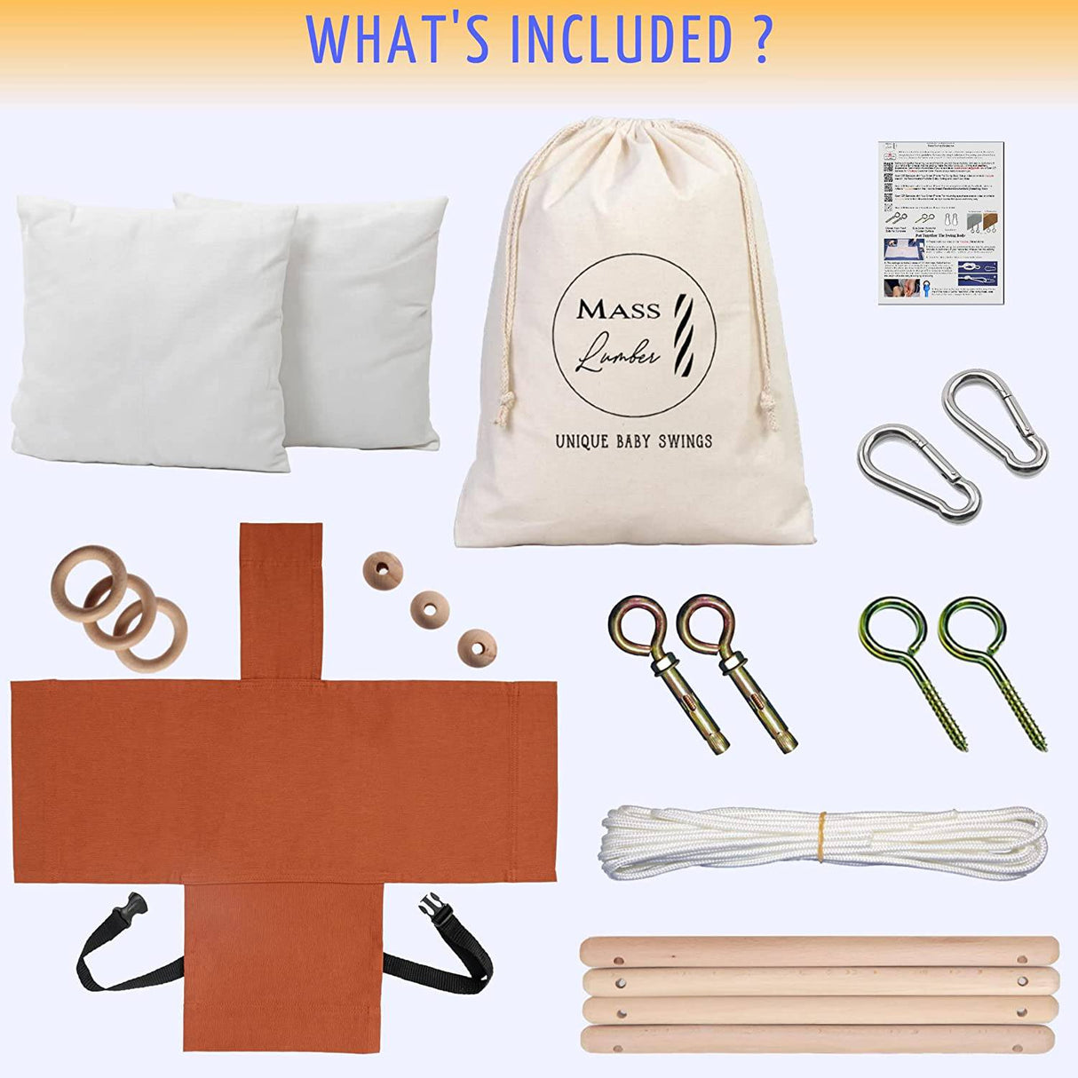 MASS LUMBER - Columpio de lona para interior y exterior para bebé con cinturón, juego para colgar en el techo, bolsa de almacenamiento, (canela) - DIGVICE MX
