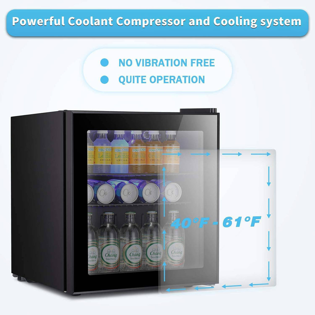 Antarctic Star Mini refrigerador enfriador – 70 latas de bebidas puerta de vidrio pequeña bebida soda cerveza vino enfriador dispensador máquina vidrio negro extraíble para el hogar, la oficina o el bar, 1.6 pies cúbicos. - DIGVICE MX