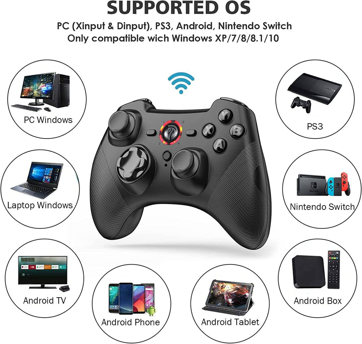 EasySMX - Controlador inalámbrico de joystick de juego, PC inalámbrico de 2.4G, doble vibración, 14 horas de reproducción para PC/Steam/PS3/TV Box/Nintendo Switch (negro)
