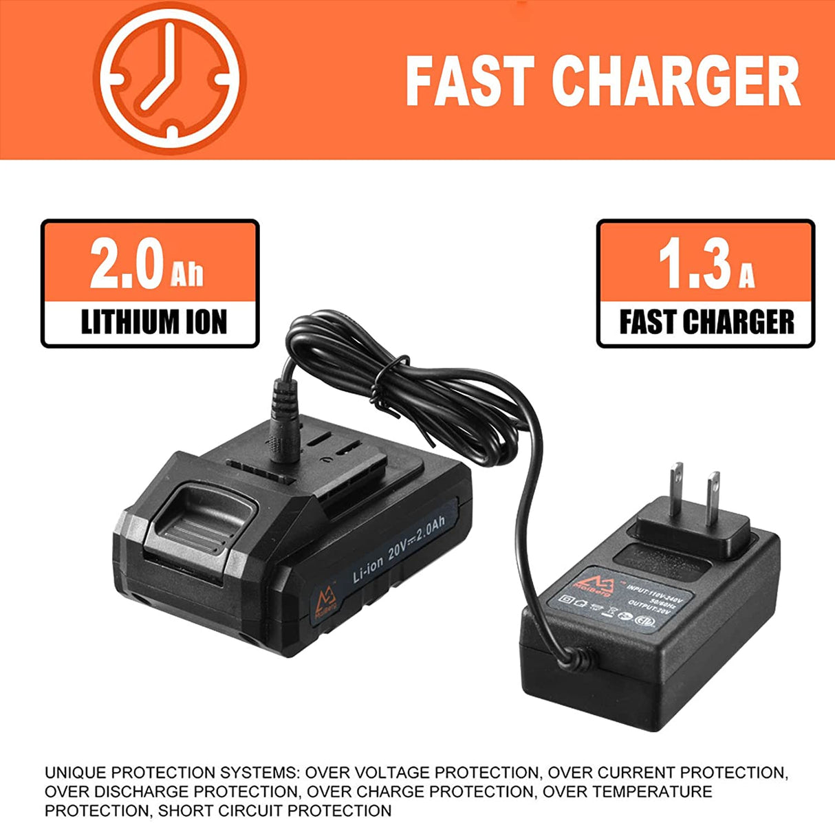 MAIBERG Taladro inalámbrico, juego de pistola de tornillo de energía eléctrica con batería de 20 V 2 Ah, 26 accesorios, par máximo de 300 libras (300 in-lb), cargador de 1.3 A, portabrocas de 3/8 pulgadas, 2 velocidades variables - DIGVICE MX