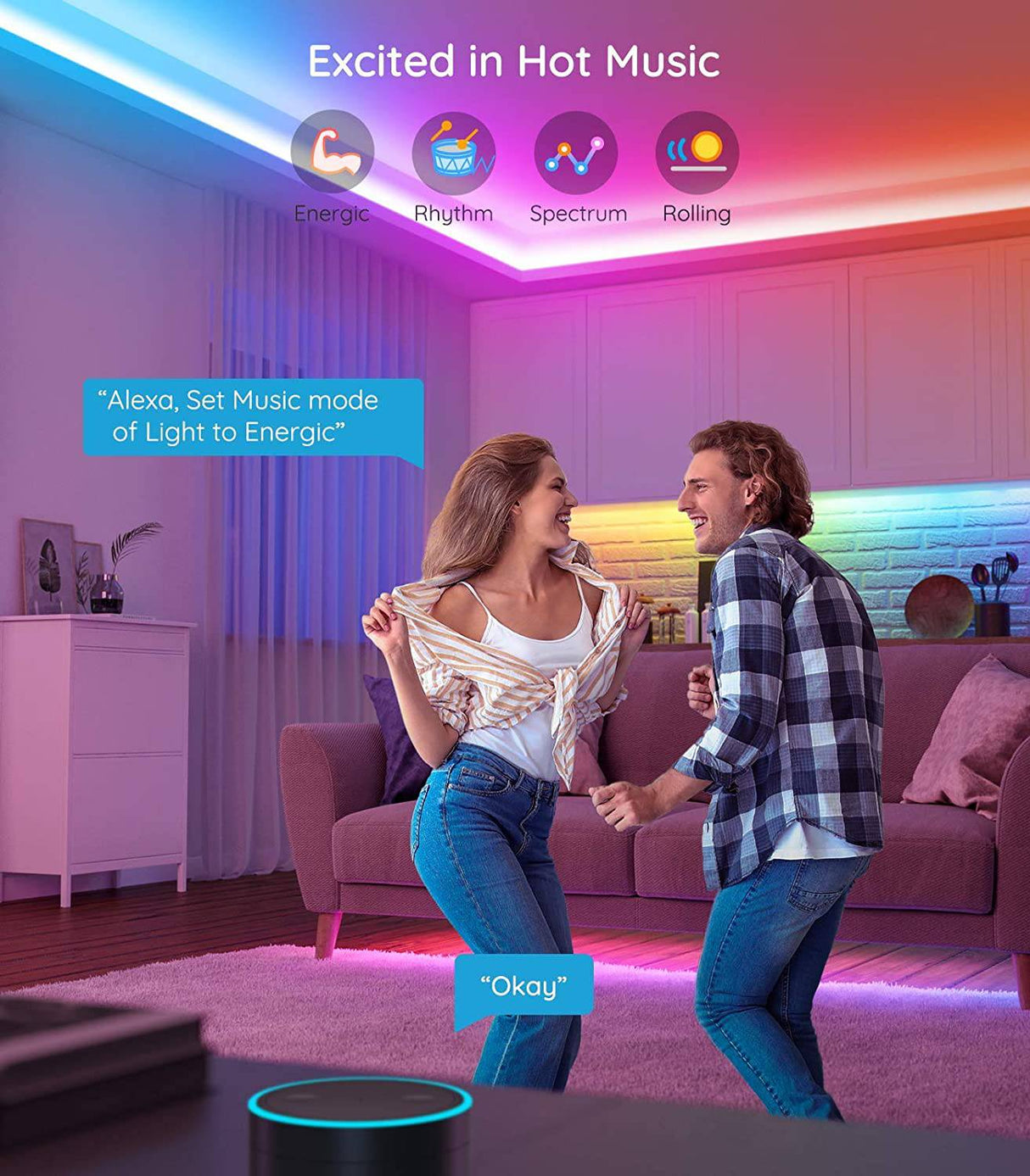 Govee Tira de luces LED RGBIC de 16.4 pies, control segmentado de luces LED que cambian de color WiFi, funciona con Alexa y Google Assistant, luces LED de música para dormitorio, cocina, fiesta de Navidad - DIGVICE MX