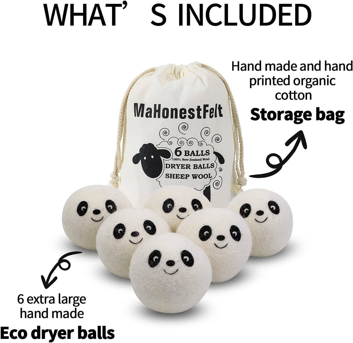 MaHonestFelt Bolas de secadora de lana - Suavizante de telas naturales, reutilizable, reduce las arrugas de la ropa y ahorra tiempo de secado. Suavizante de telas sin pelusas hecho a mano de comercio justo blanco (paquete de 6) - DIGVICE MX