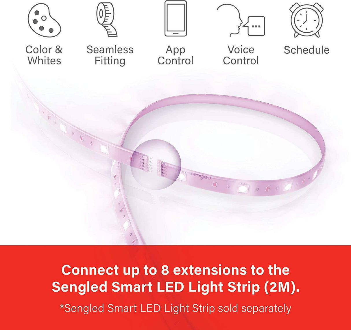 Sengled Zigbee Smart Light Strip Extensión de 1 m / 3 pies Sin enchufe, Voz compatible con Alexa, Asistente de Google y SmartThings, 2 m / 6.56 pies Base Lightstrip Requiere, Blanco - DIGVICE MX