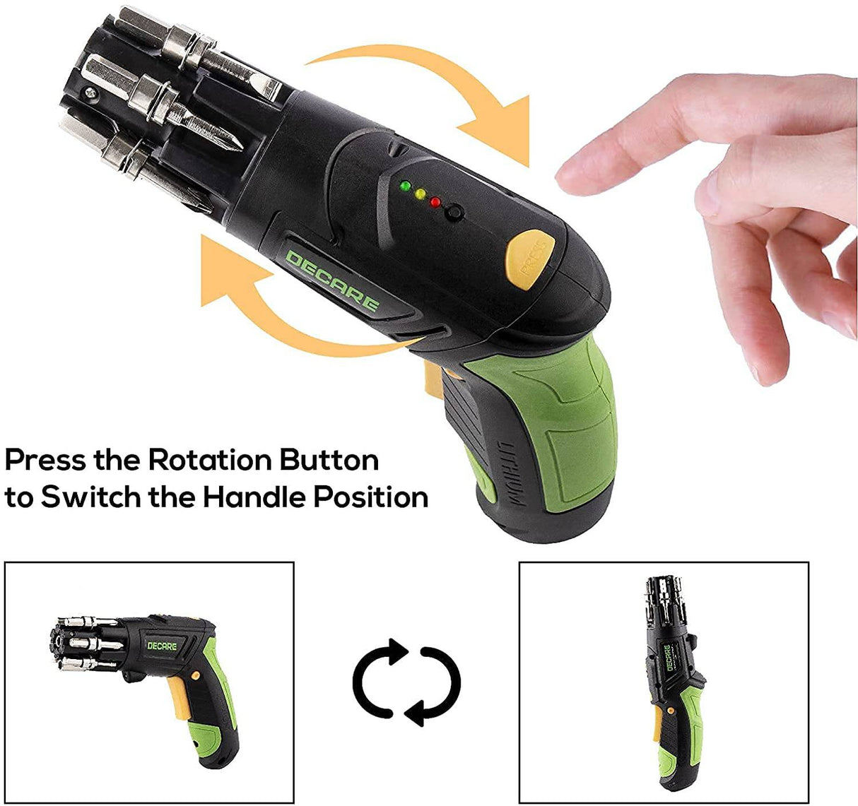 Destornillador eléctrico Decare, pistola de tornillo eléctrica inalámbrica recargable de 3,6 V con 6 uds. Bits, 1 Uds. Adaptador de extensión y luz LED - DIGVICE MX