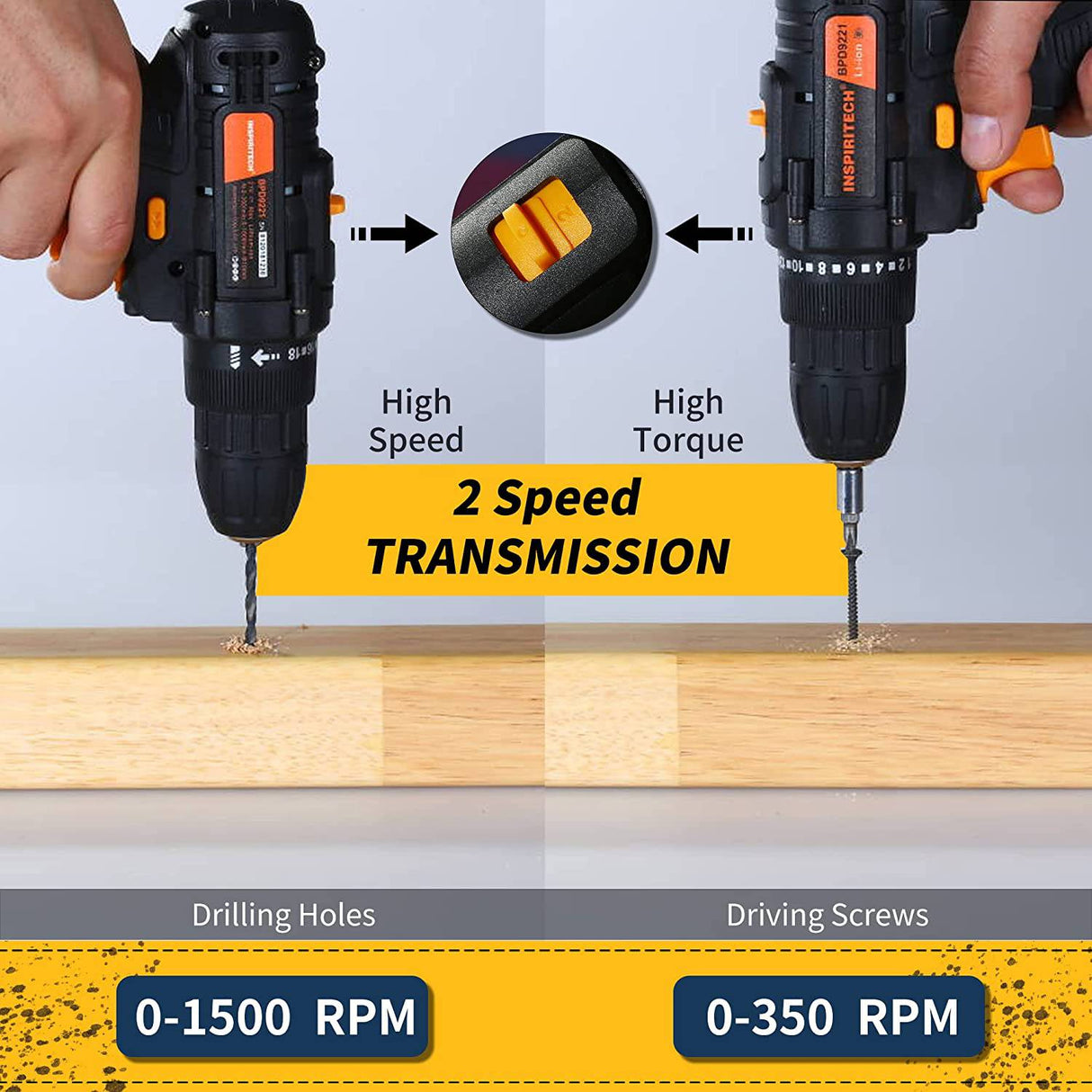 INSPIRITECH Taladro inalámbrico de 21 V con 2 baterías y cargador, juego de brocas eléctricas sin llave de 3/8 pulgadas, 2 destornilladores eléctricos de velocidad variable, ajuste de par de 19 con brocas de taladro/destornillador - DIGVICE MX