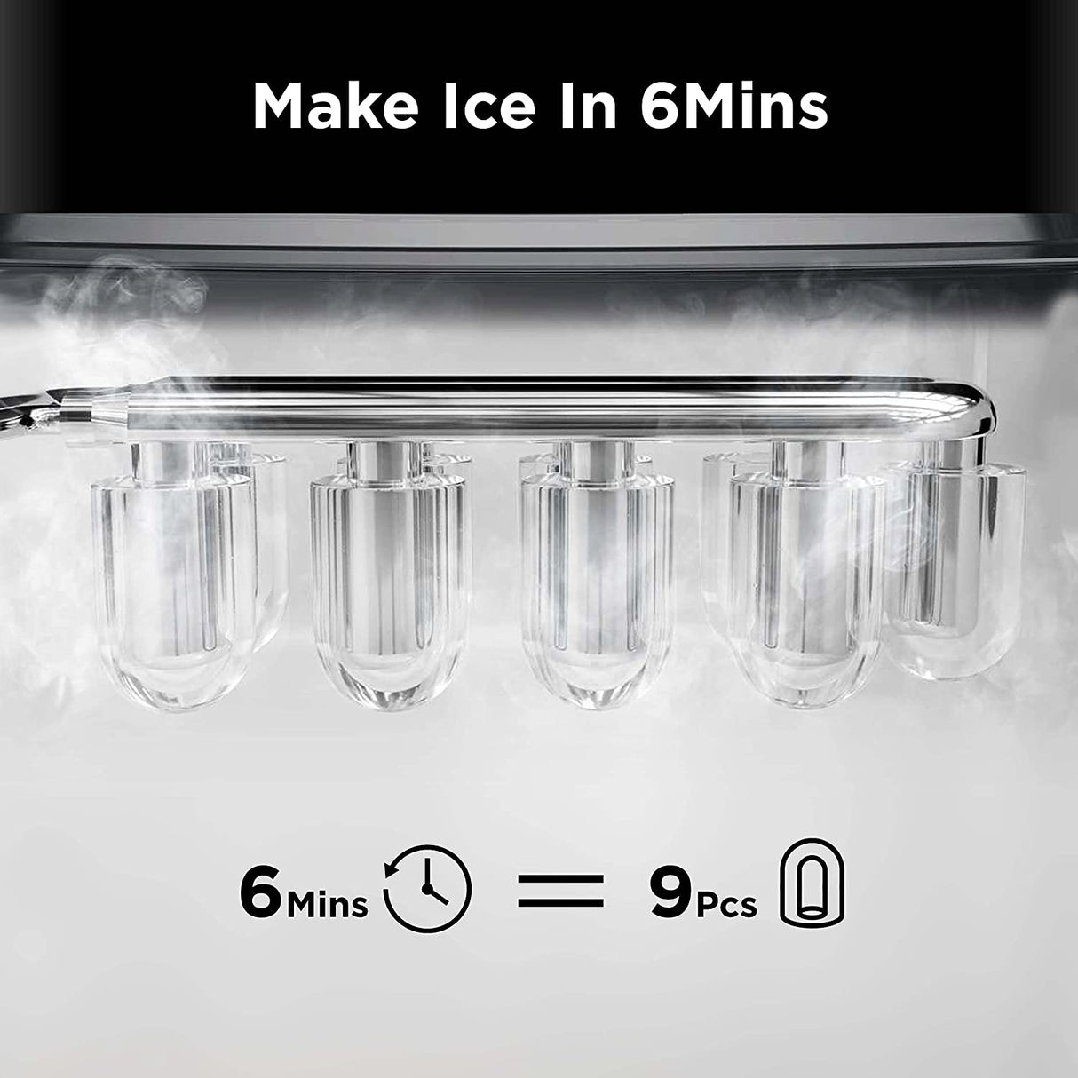 Silonn Ice Makers encimera, 9 cubos listos en 6 minutos, 26 libras en 24 horas, máquina de hielo autolimpiante con pala de hielo y cesta, 2 tamaños de hielo de bala para el hogar, cocina, oficina, bar, fiesta - DIGVICE MX