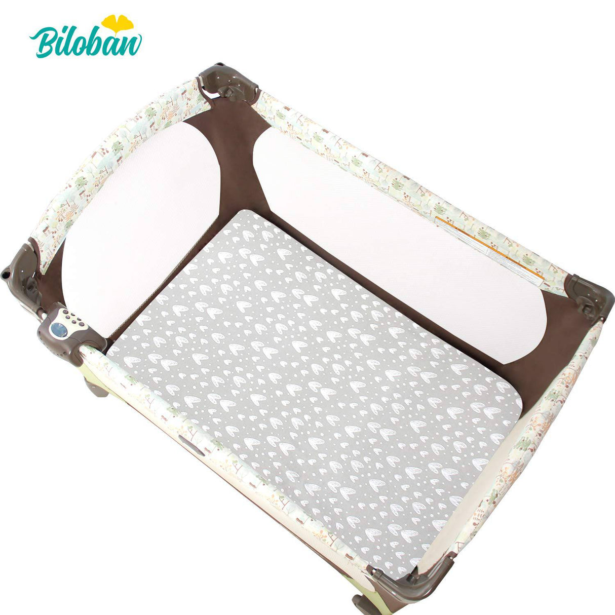 BILOBAN - Sábana bajera Pack n Play, sábanas portátiles de algodón de punto suave, paquete de 2 mini sábanas para cuna, unisex, preencogidas, gris y rosa - DIGVICE MX