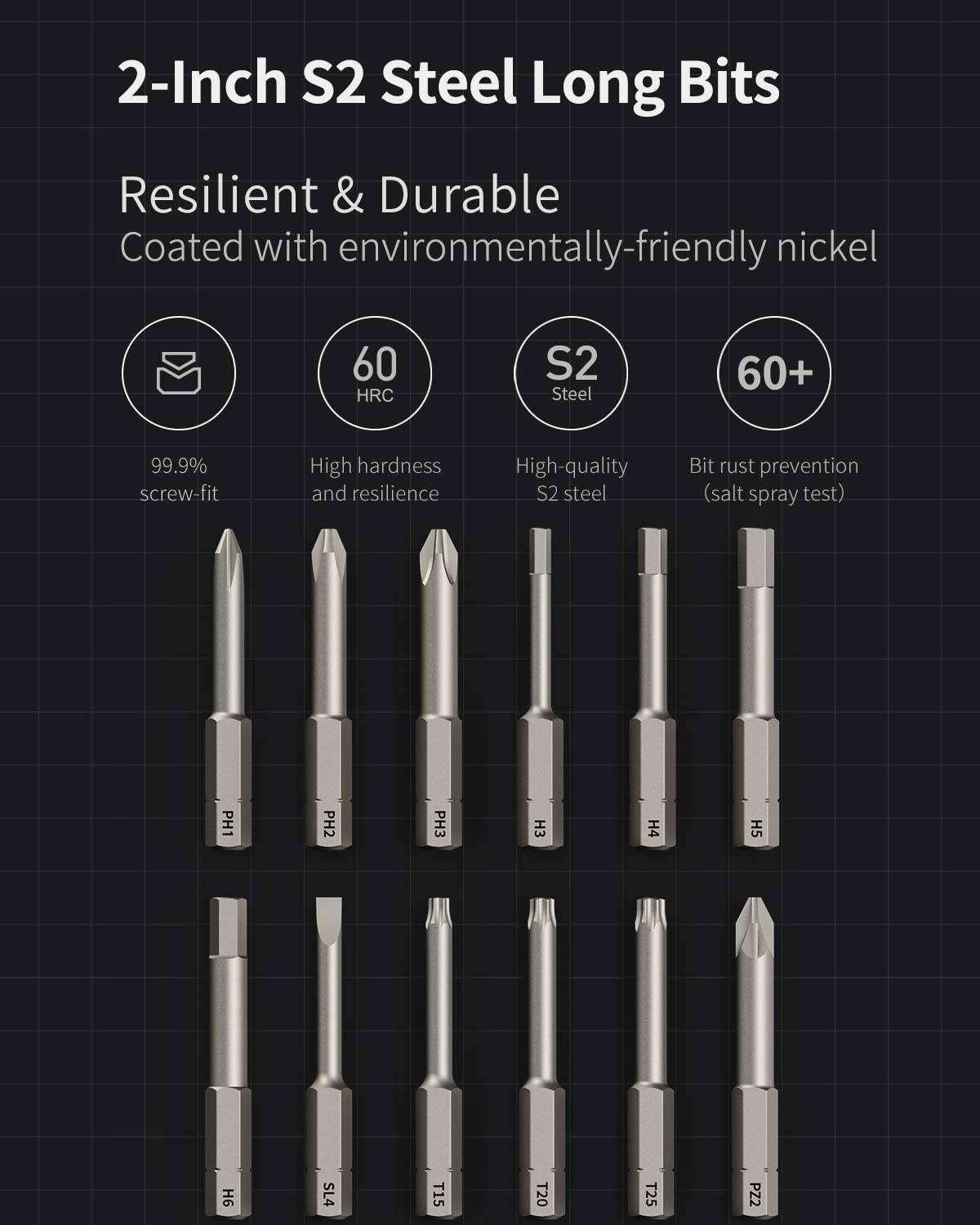 HOTO NEX O1 PRO - Juegos de destornilladores de 3,6 V, destornillador eléctrico, destornillador inalámbrico todo en uno, 3 pares de torsión con 12 puntas largas de acero S2 de 2 pulgadas, lámpara LED sin sombras - DIGVICE MX