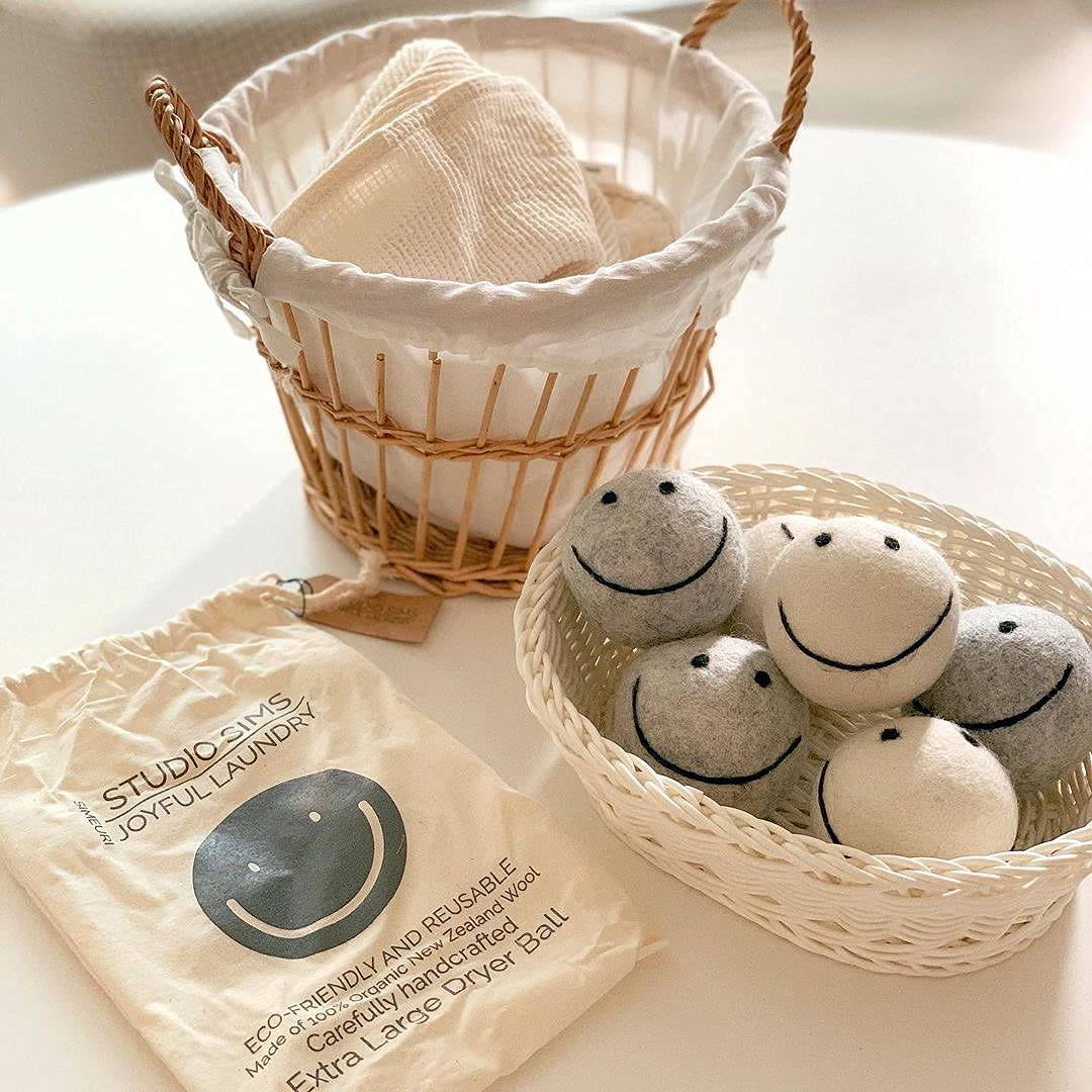 Studio simeuri Bolas para secadora Lavandería Bolas para secadora de lana reutilizables Juego de 6 unidades, XL 100% Nueva Zelanda Bola suavizante de tela reutilizable Antiestático para depilación de mascotas (Blanco, Gris) - DIGVICE MX