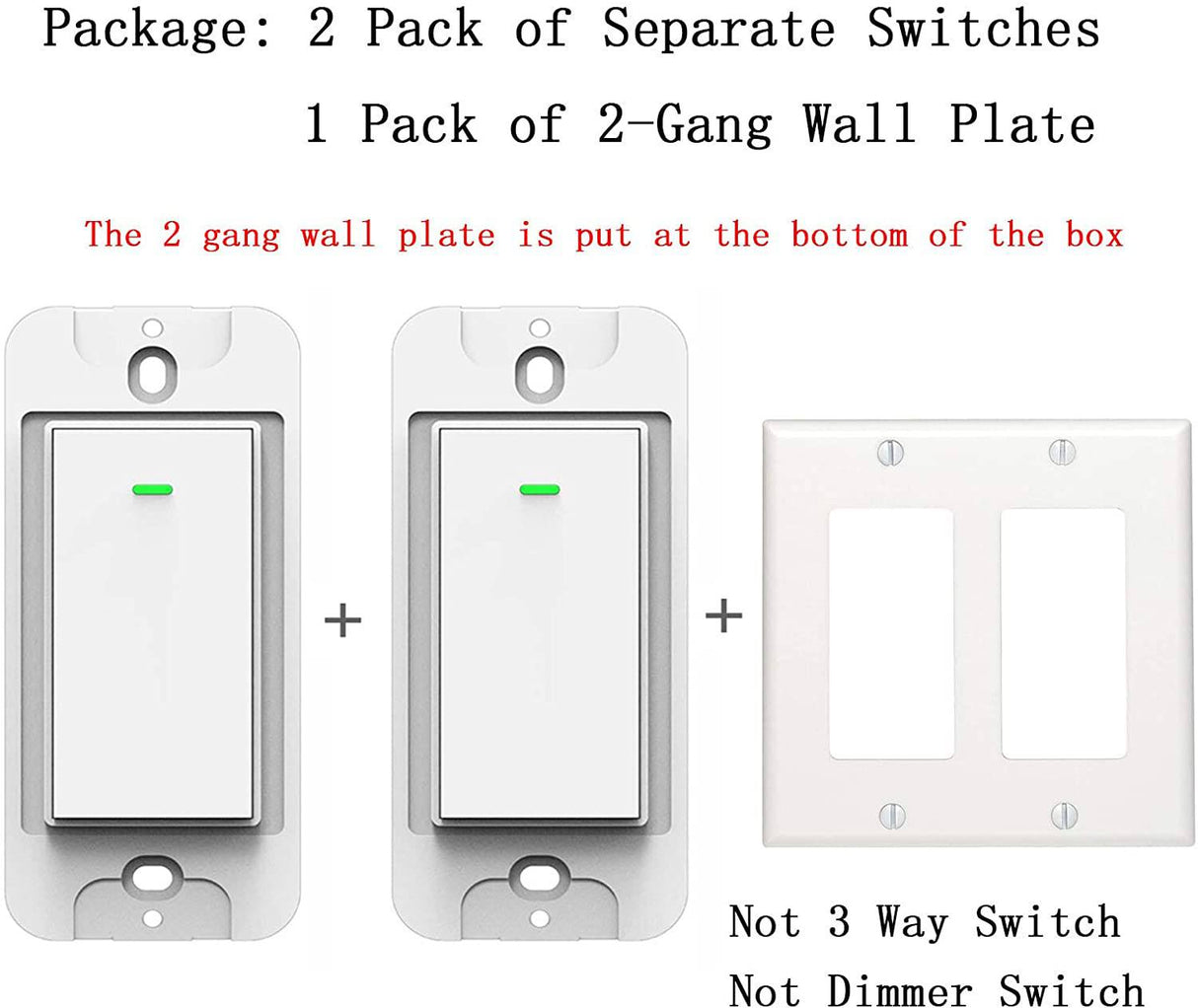 LESIM Interruptor de luz Alexa, interruptores de luz Wifi inteligentes dobles, interruptor inteligente de 2 bandas que funciona con el Asistente de Google e IFTTT (dos interruptores separados con una placa de pared) - DIGVICE MX