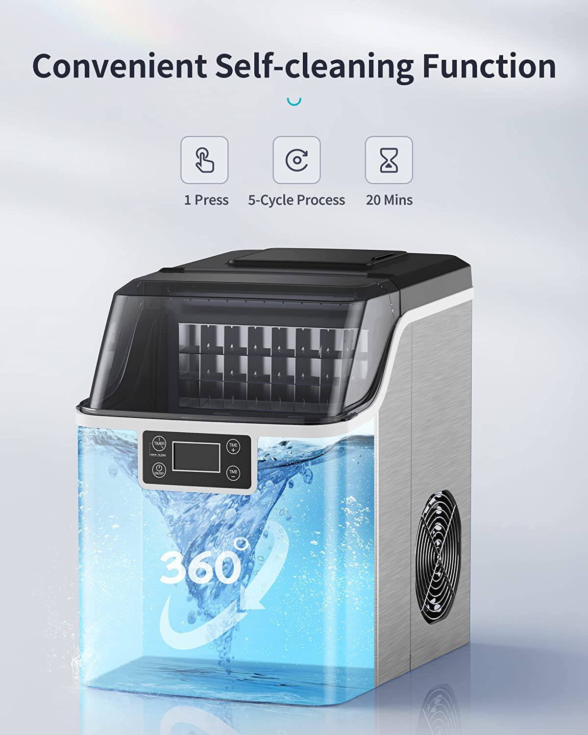 Ecozy - Encimera portátil para hacer hielo, 44 libras por día, 24 cubos listos en 13 minutos, 2 formas de añadir agua, máquina de hielo autolimpiante - DIGVICE MX