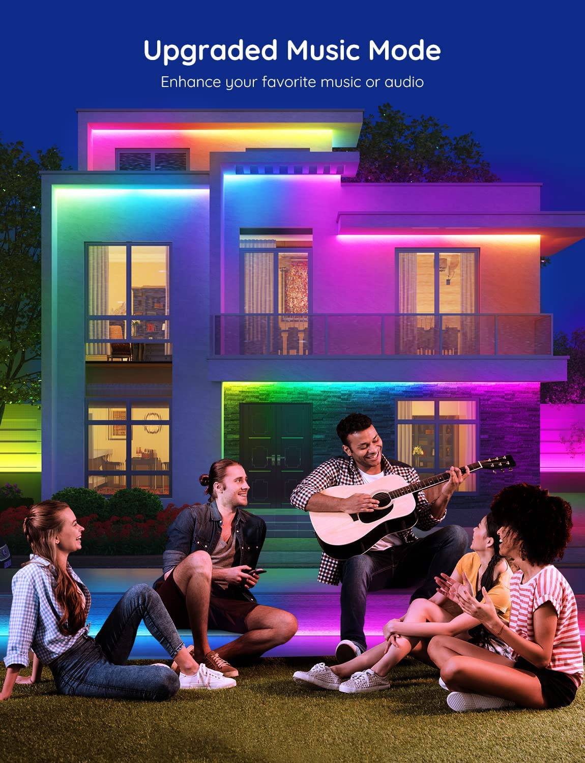 Govee RGBIC Tira de luces LED para exteriores, luces para exteriores de 32.8 pies que funcionan con Alexa y Google Assistant, tira de luces impermeable IP65 con control de aplicaciones, 64 modos de escena - DIGVICE MX