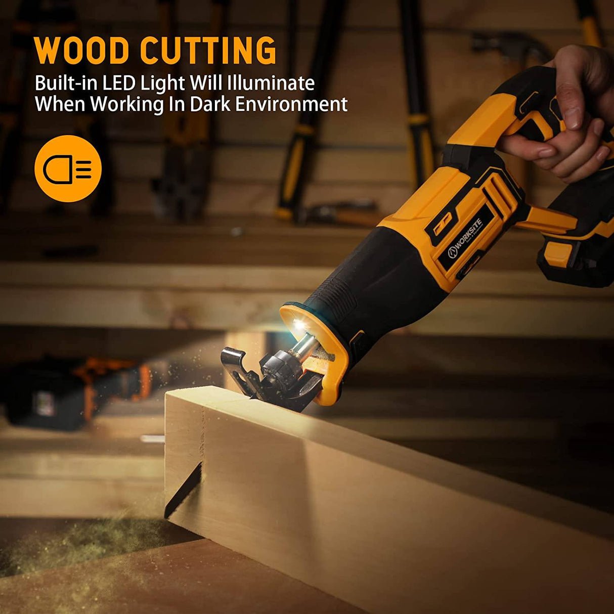 Sierra de sable de WORKSITE, inalámbrica de 20 V con batería de 2,0 Ah y cargador rápido de 1 hora, gatillo de velocidad variable de 0-3000 SPM, 6 hojas de sierra para corte de tuberías de madera/metal/PVC - DIGVICE MX