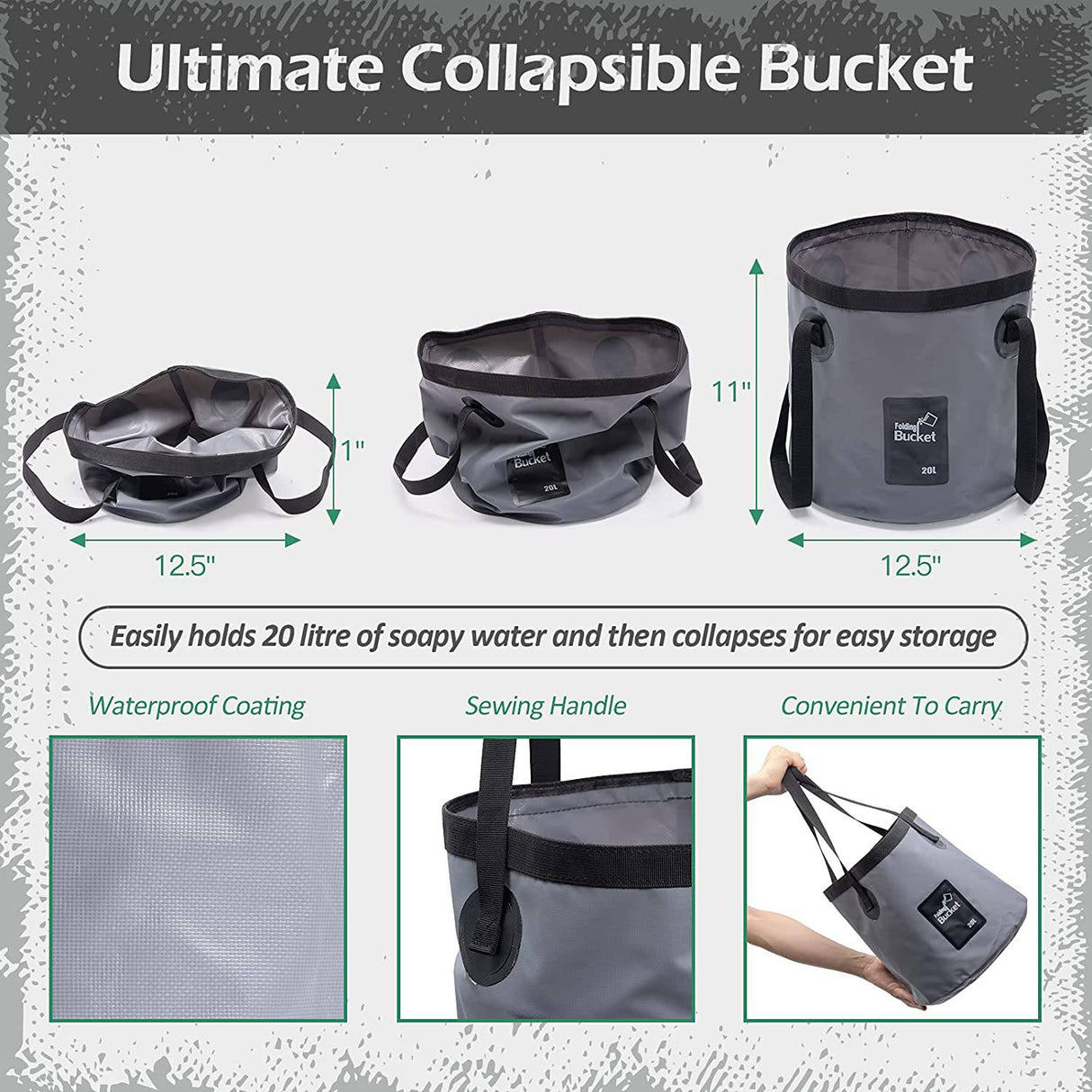 AURELIO TECH Kit Limpieza Coche 12 Piezas | Kit de lavado de autos con cubeta, cepillo con mango largo de 43'', manopla de lavado de autos, toallas de microfibra, cubeta plegable para detalles exteriores e interiores