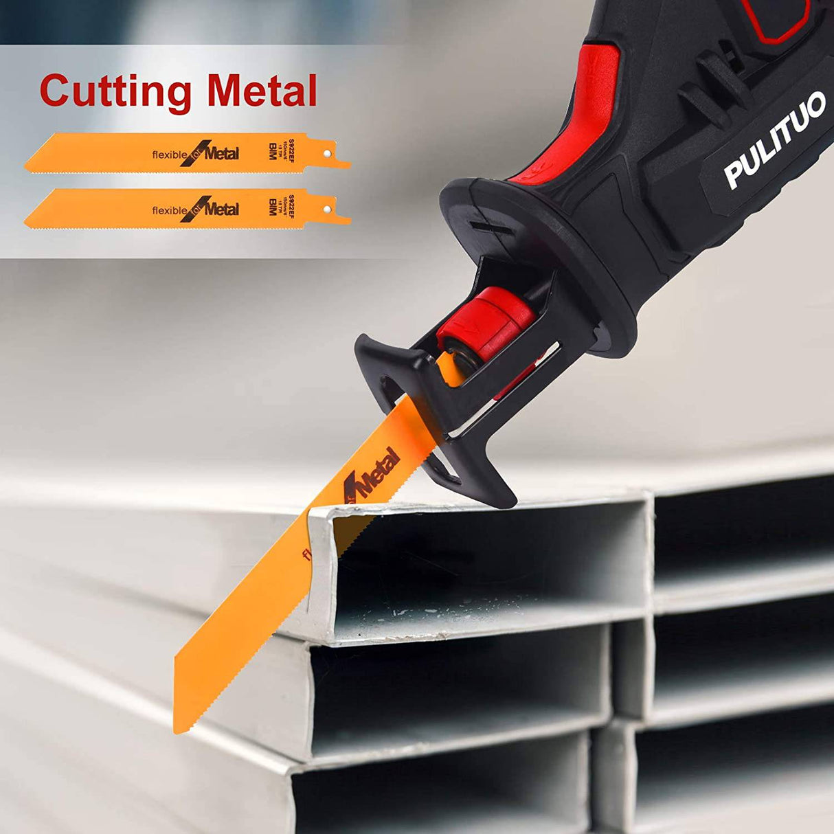 Sierra recíproca inalámbrica PULITUO de 12 V con mordaza de sujeción, 2 baterías de iones de litio de 2,0 Ah, cargador rápido de 1 hora, 4 hojas de sierra para corte de PVC de madera y metal - DIGVICE MX