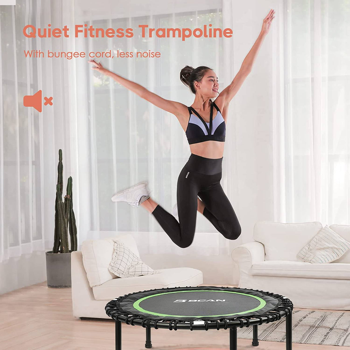 BCAN 300LBS/450LBS Mini trampolín plegable, 38" Fitness Trampoline con almohadilla de seguridad/cuerdas elásticas, rebote de ejercicio estable y silencioso para niños adultos entrenamiento en interior/jardín