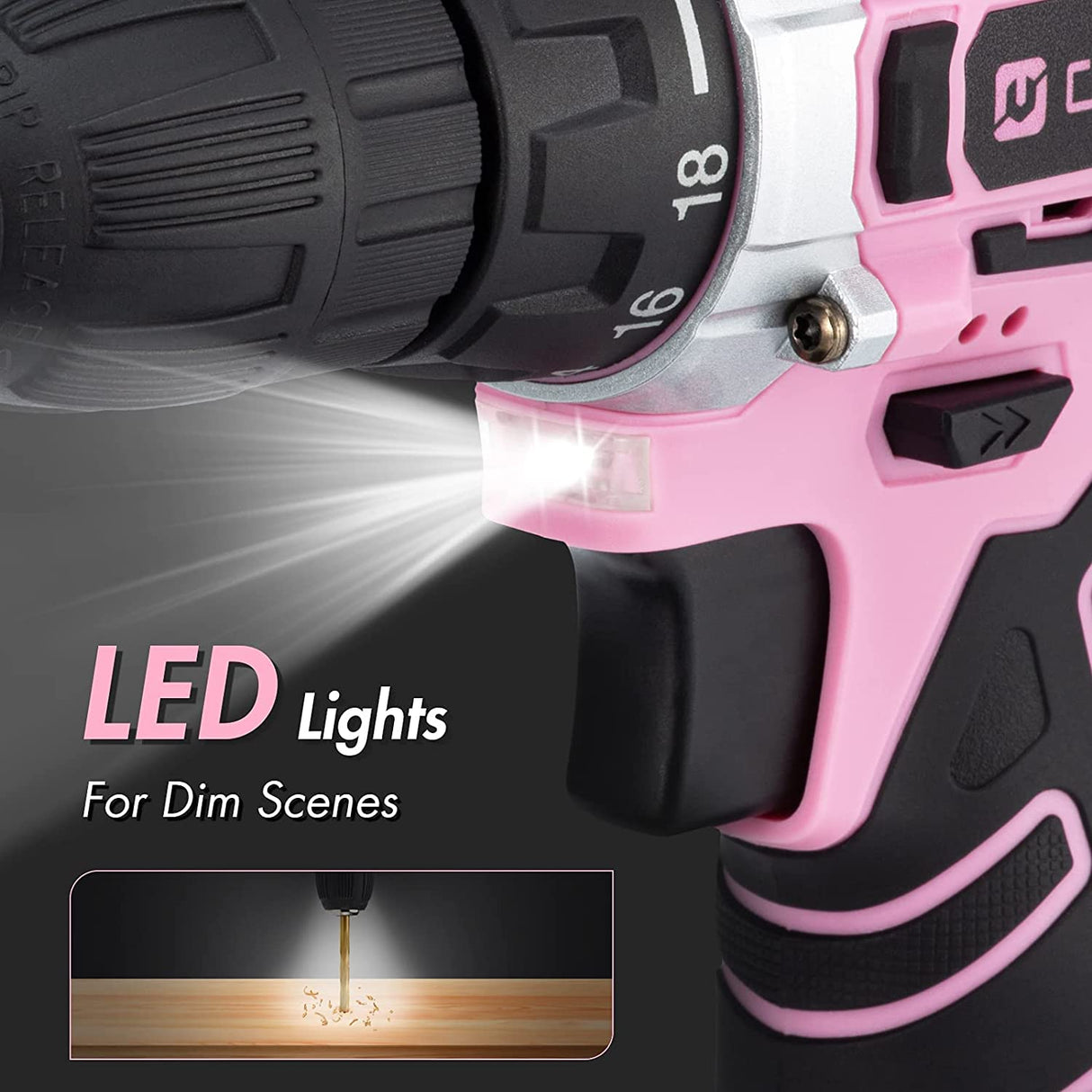 OUBEL Juego de brocas rosas para mujer, taladro inalámbrico rosa de 12 V, taladro eléctrico, taladro de batería, batería de 2000 mAh, ajuste de par de 18+1, portabrocas sin llave de 3/8 pulgadas, 2 velocidades variables - DIGVICE MX