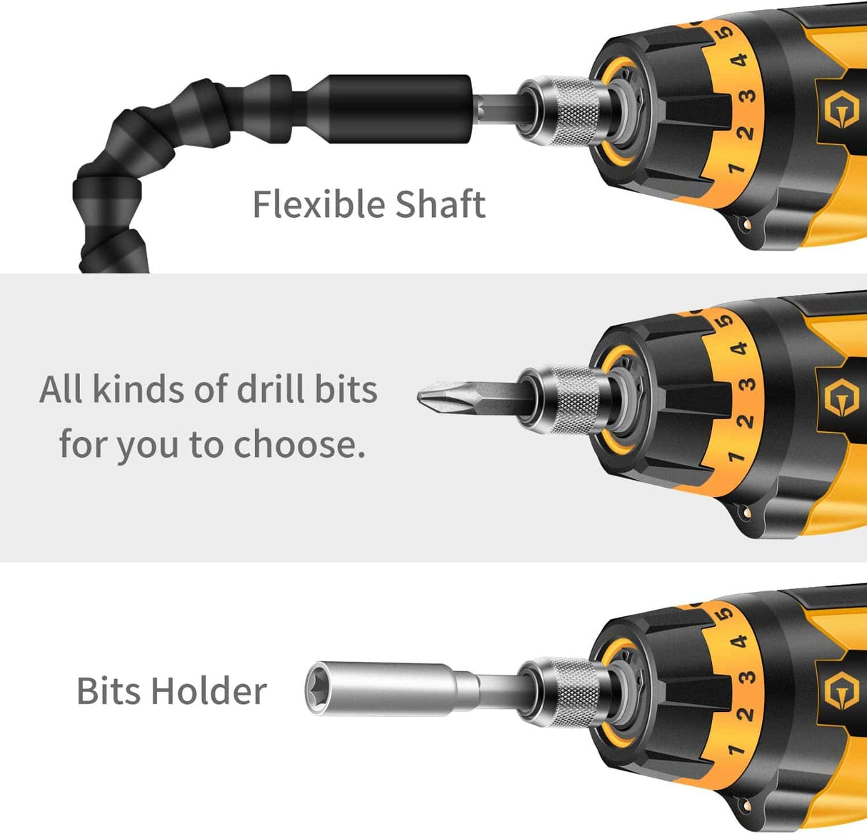 Destornillador inalámbrico VIGRUE, destornillador eléctrico recargable con juego de 48 piezas, indicador de batería, 7 ajustes de par, mango de 2 posiciones con luz LED, eje flexible - DIGVICE MX