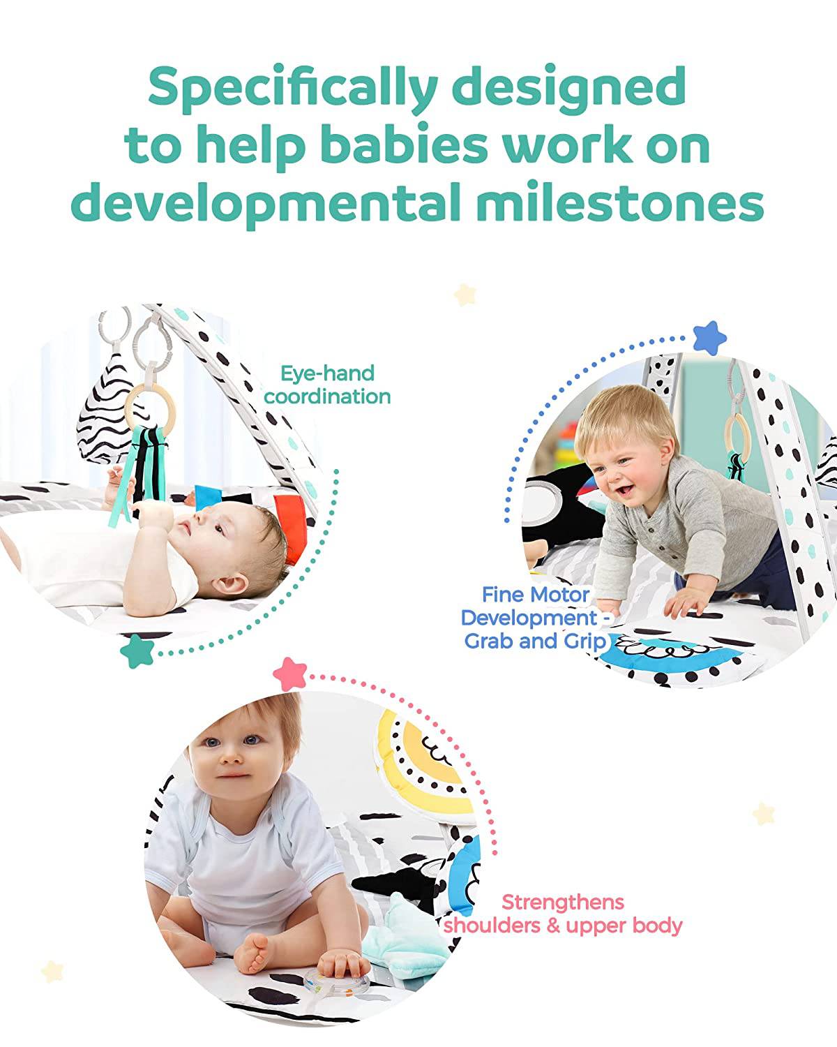 LADIDA Gimnasio de actividades multisensoriales basado en Satge para el desarrollo de la vista, el tacto y la audición, con tapete grande de 33 pulgadas Diseñado para recién nacidos y niños pequeños - DIGVICE MX
