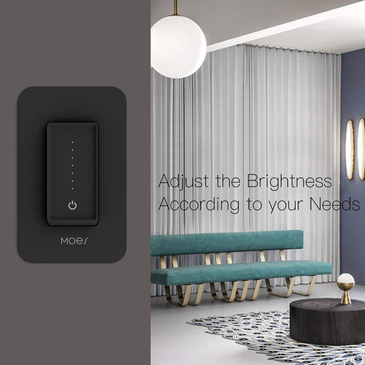 MOES WiFi Smart Light Dimmer Switch, requiere cable neutro, no requiere concentrador, control remoto Smart Life/Tuya APP, compatible con Alexa Google Home para control de voz, ETL y FCC listado unipolar negro - DIGVICE MX