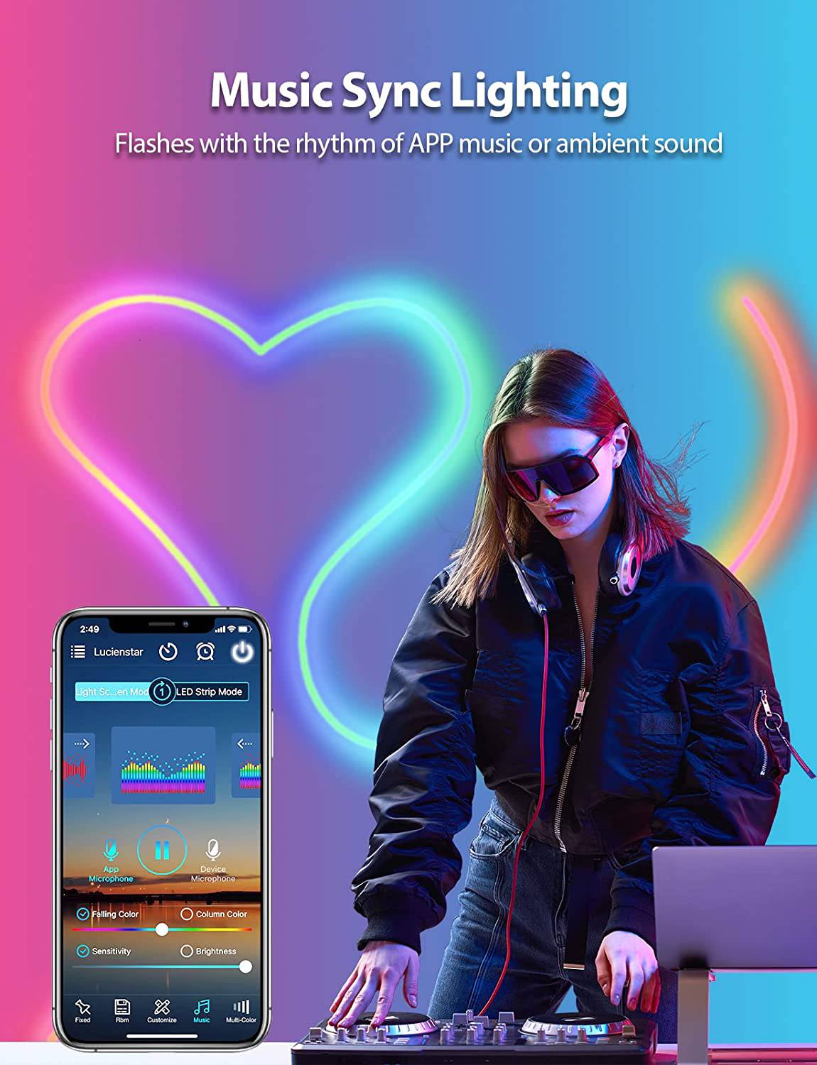 Lucienstar Luces de cuerda de neón, luz de neón RGB + IC de 10 pies / 3 m con aplicación inteligente de sincronización de música, 16 millones de colores de bricolaje, funciona con Alexa, asistente de Google - DIGVICE MX