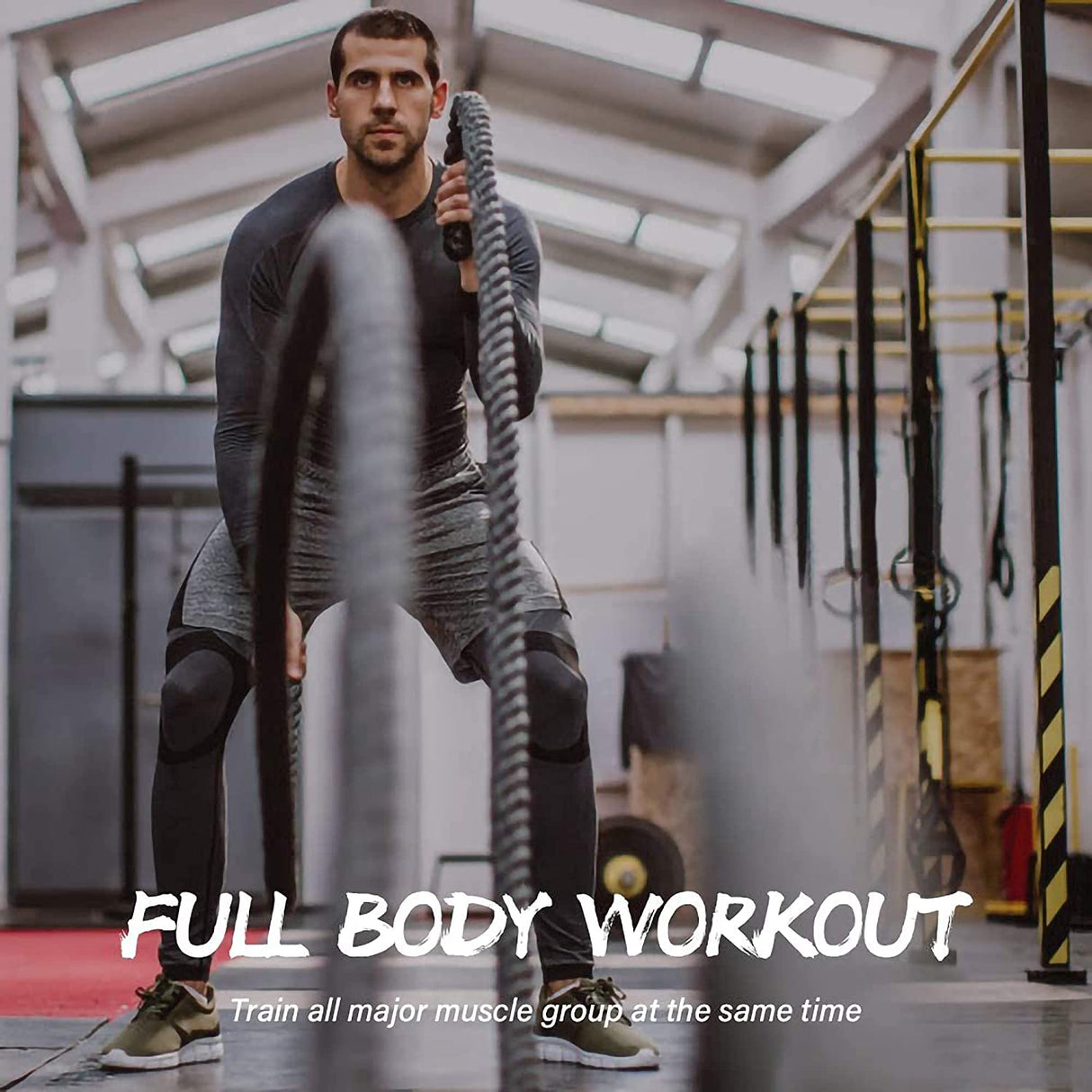 POWER GUIDANCE Cuerda de batalla, 1.5 pulgadas de diámetro Poly Dacron 30 pies de longitud Equipo de ejercicio para gimnasio en casa y entrenamiento al aire libre, ancla de cuerda de batalla incluida